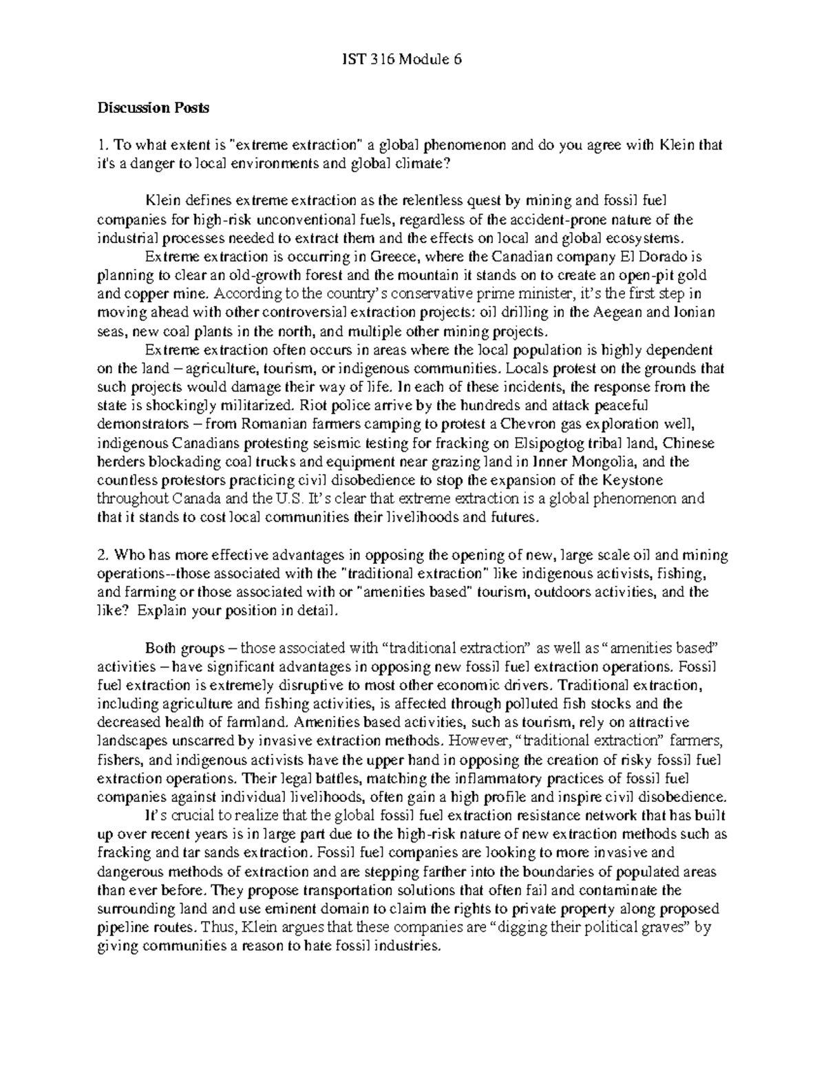 IST 316 Module 6 - Grade: A - IST 316 Module 6 Discussion Posts To what ...
