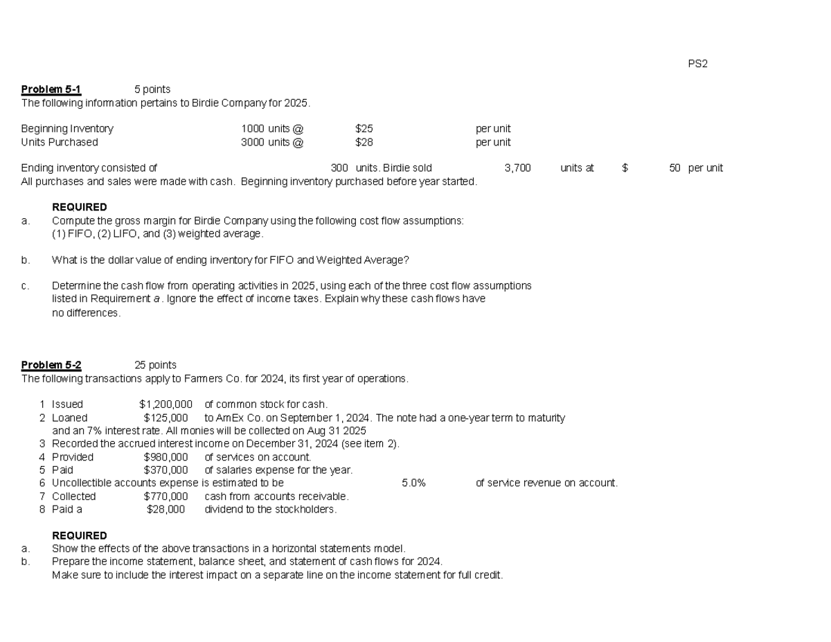 PS 2 Winter 2024 - Percore class home work assignments - PS Problem 5-1 ...