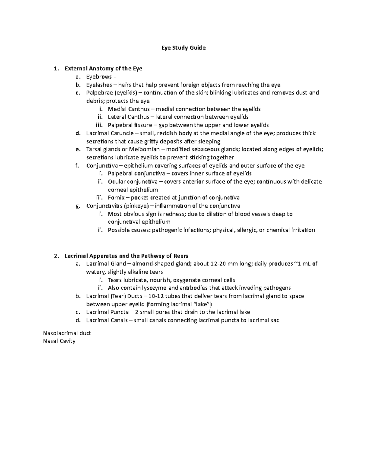 A&P Lab Exam 2 Study Guide - Eye Study Guide 1. External Anatomy of the ...