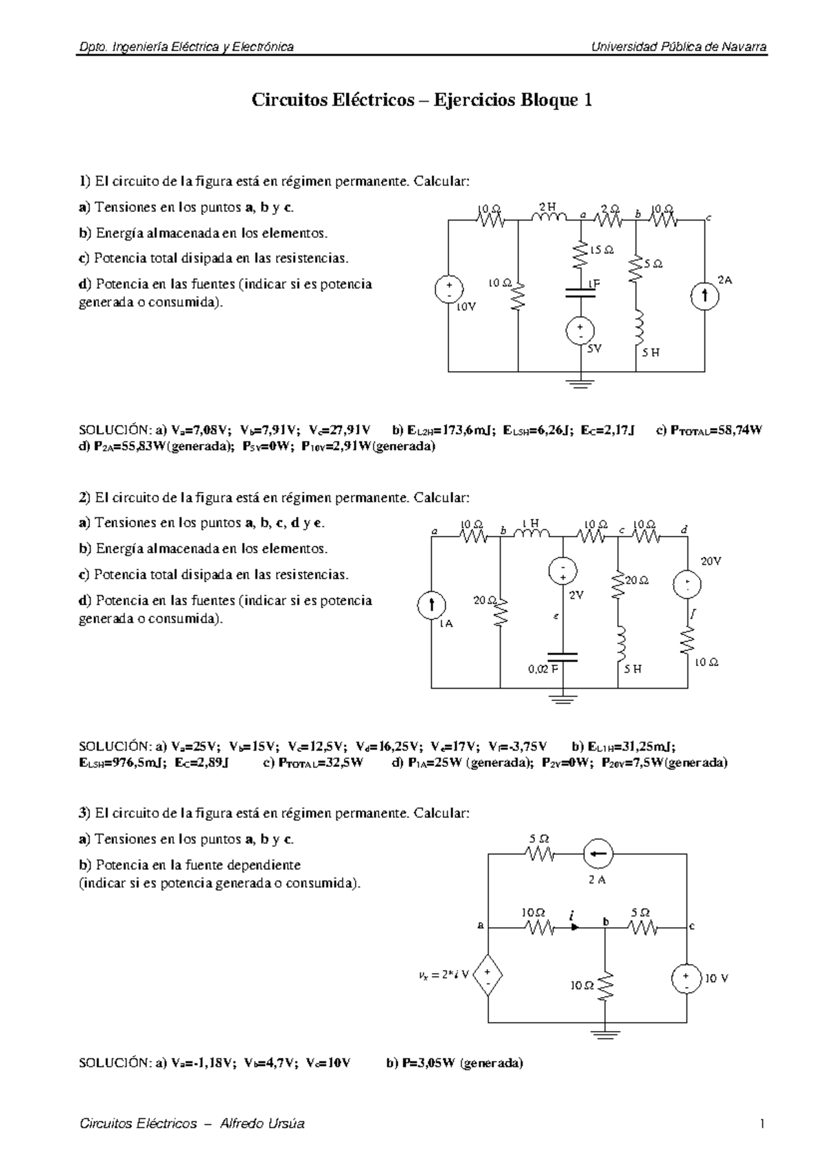 Block 1 Exercises 1 Topics 1,2 And 3 - 10 V A 10 Ω B C 10 Ω 2 A +- 5 Ω ...