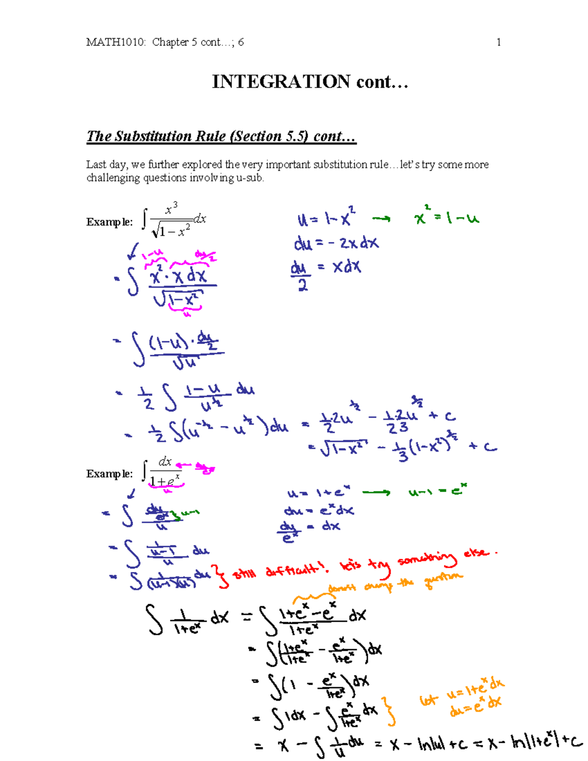 Week 12.1 (5.5, 6.1, 6 - Lecture notes 12 - MATH1010: Chapter 5 cont ...