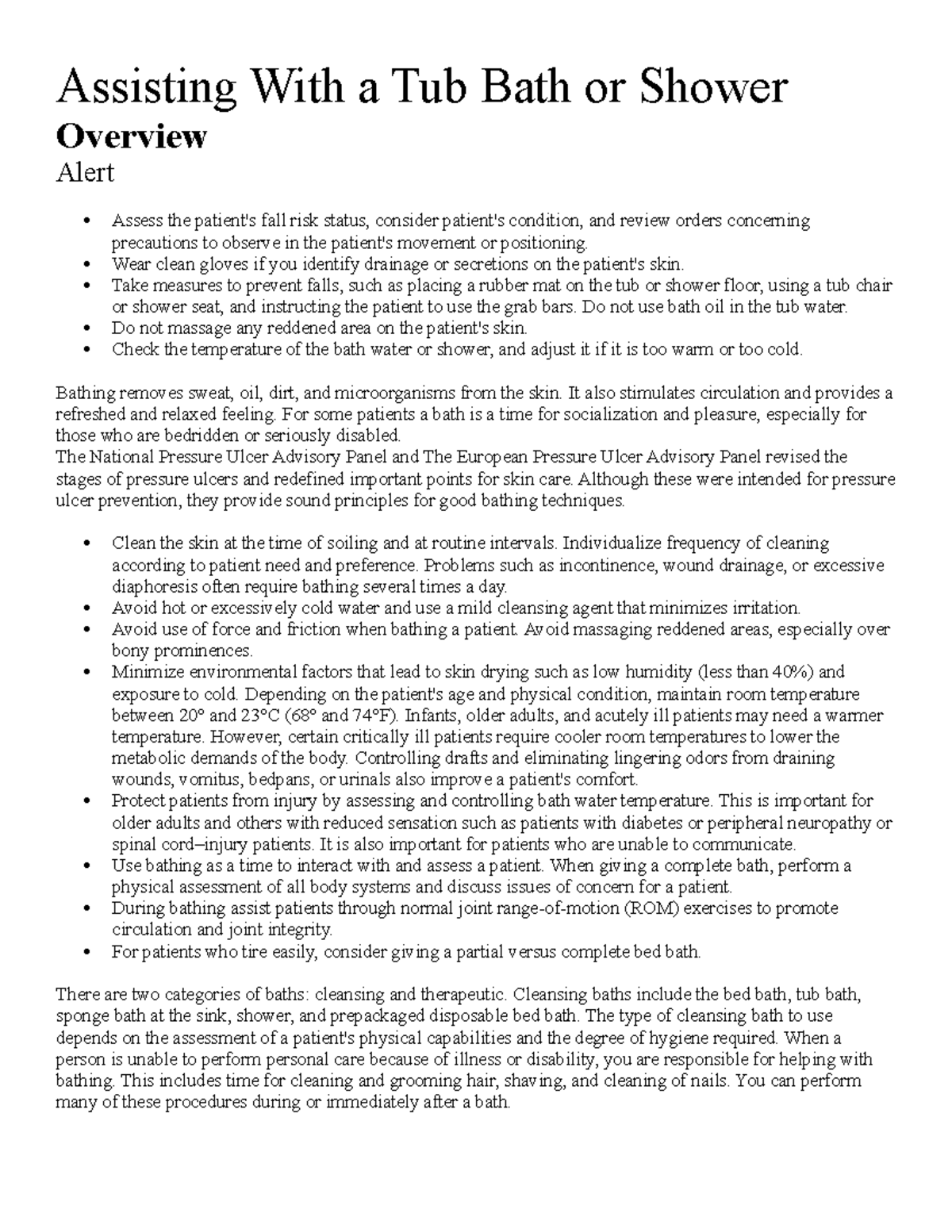 Assist With Tube Bath Or Shower Assisting With a Tub Bath or Shower