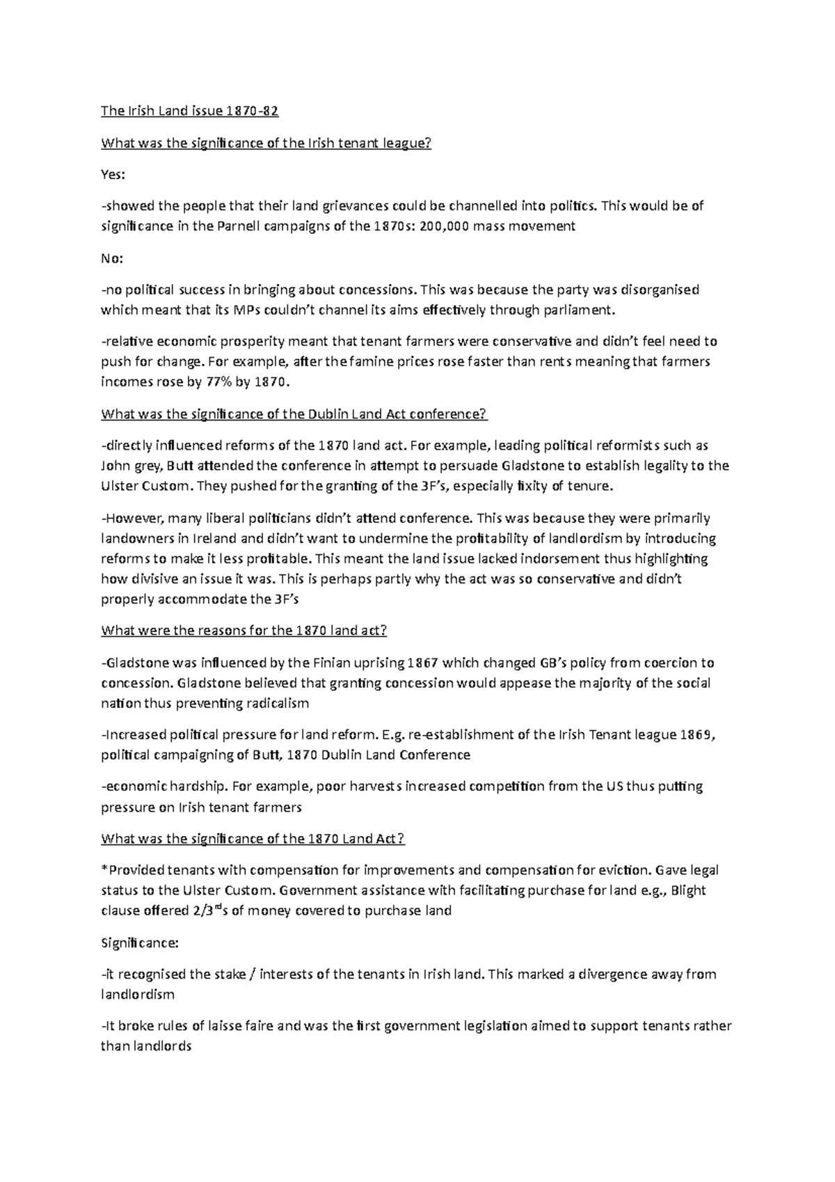 The Irish Land issue 187082 The Irish Land issue 1870 What was the