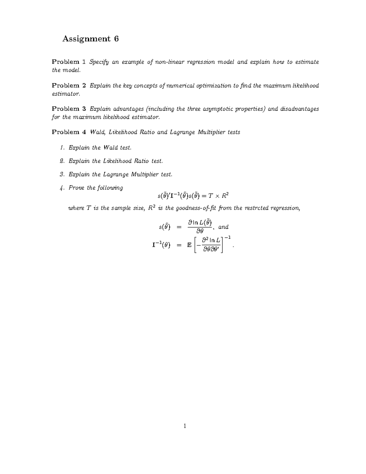 Assignment 6 - questions of the course - Assignment 6 Problem 1 Specify ...