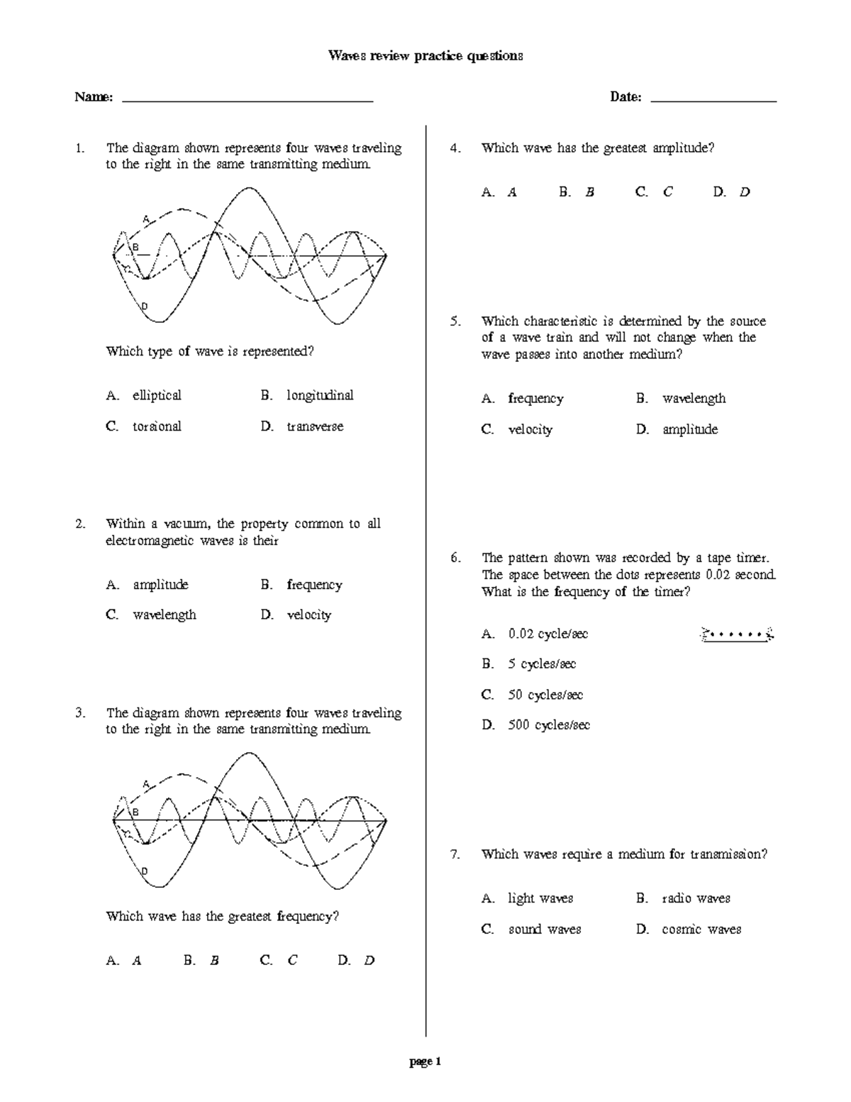 Waves review ,practice question and answers - Waves review practice ...