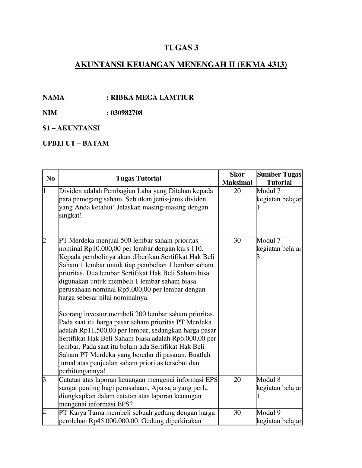 Tugas 3 Akuntansi Keuangan Menengah II (EKMA 4313) - Ribka MEGA Lamtiur ...