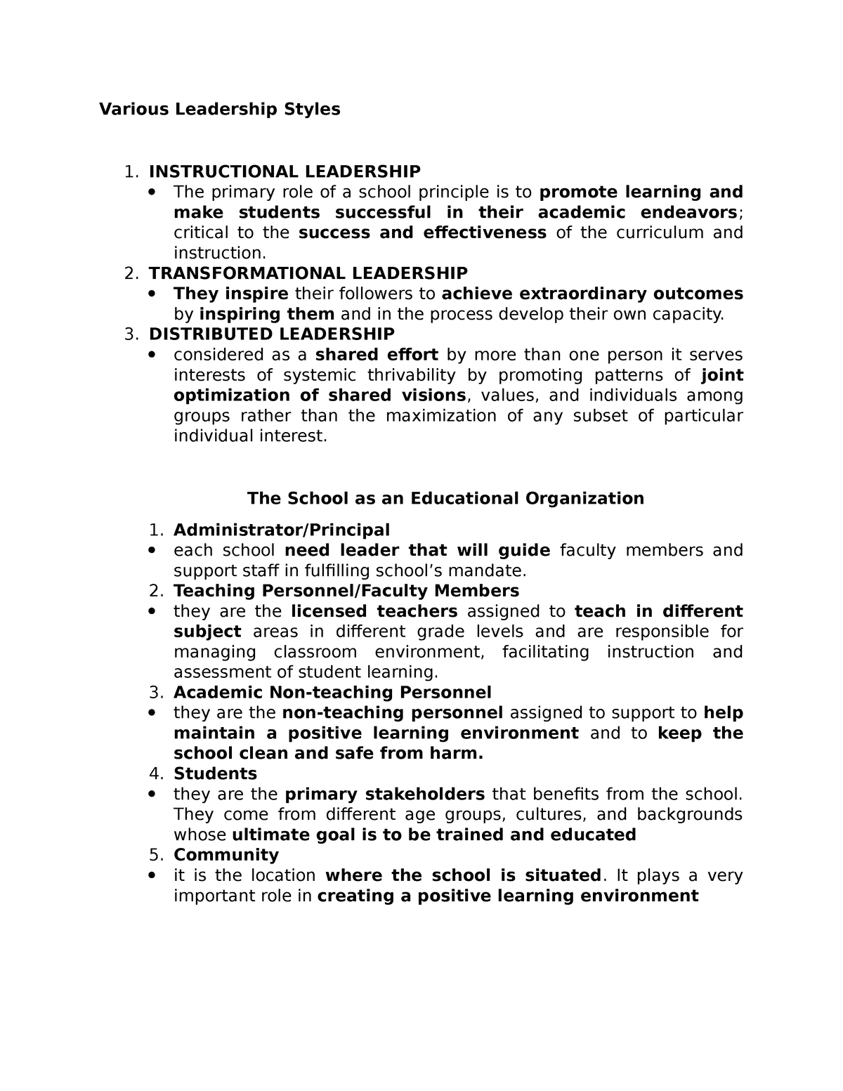 various-leadership-styles-instructional-leadership-the-primary-role