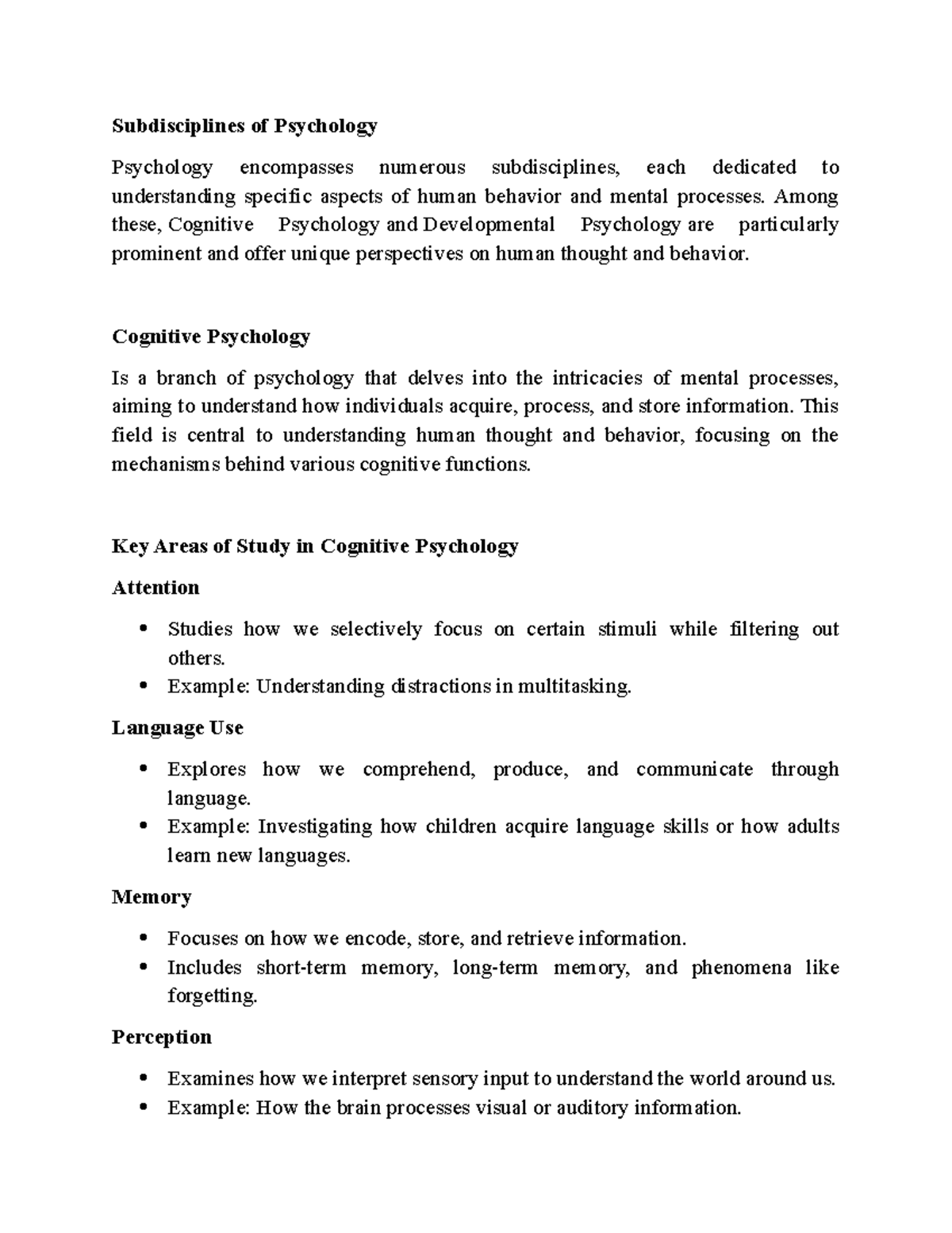 Subdisciplines of Psychology - Subdisciplines of Psychology Psychology ...