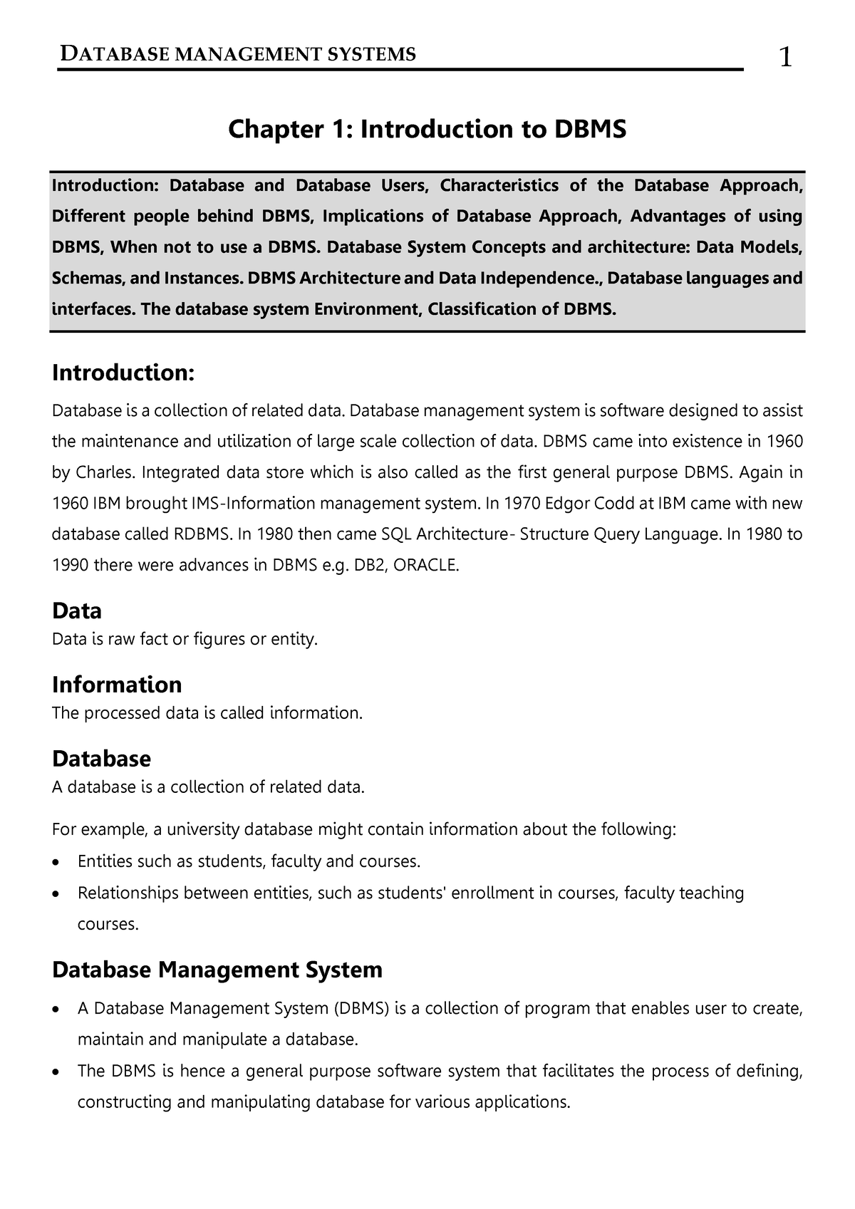 DBMS UNIT I - Informative - Chapter 1: Introduction To DBMS ...