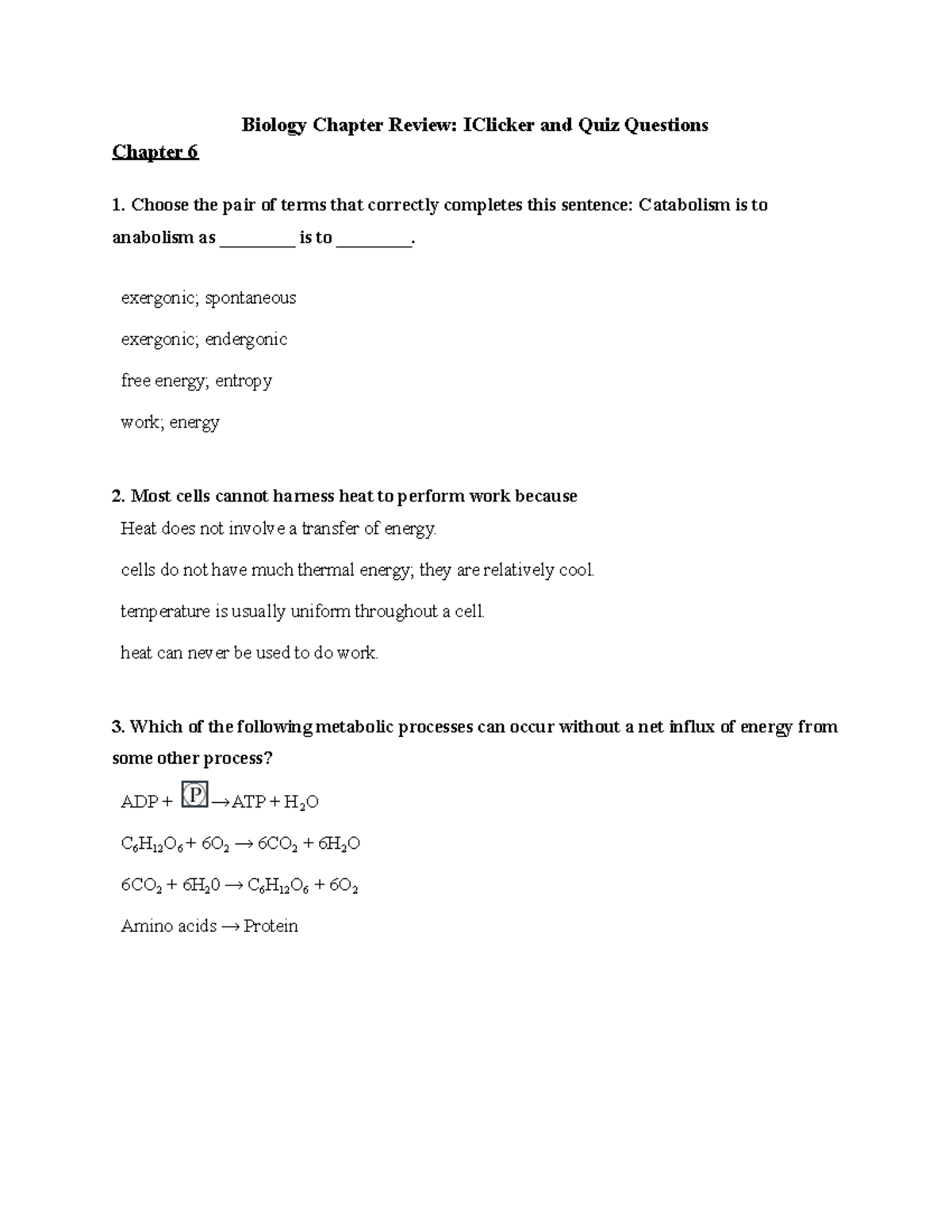 Biology Final Review (6-9) - Biology Chapter Review: IClicker and Quiz ...
