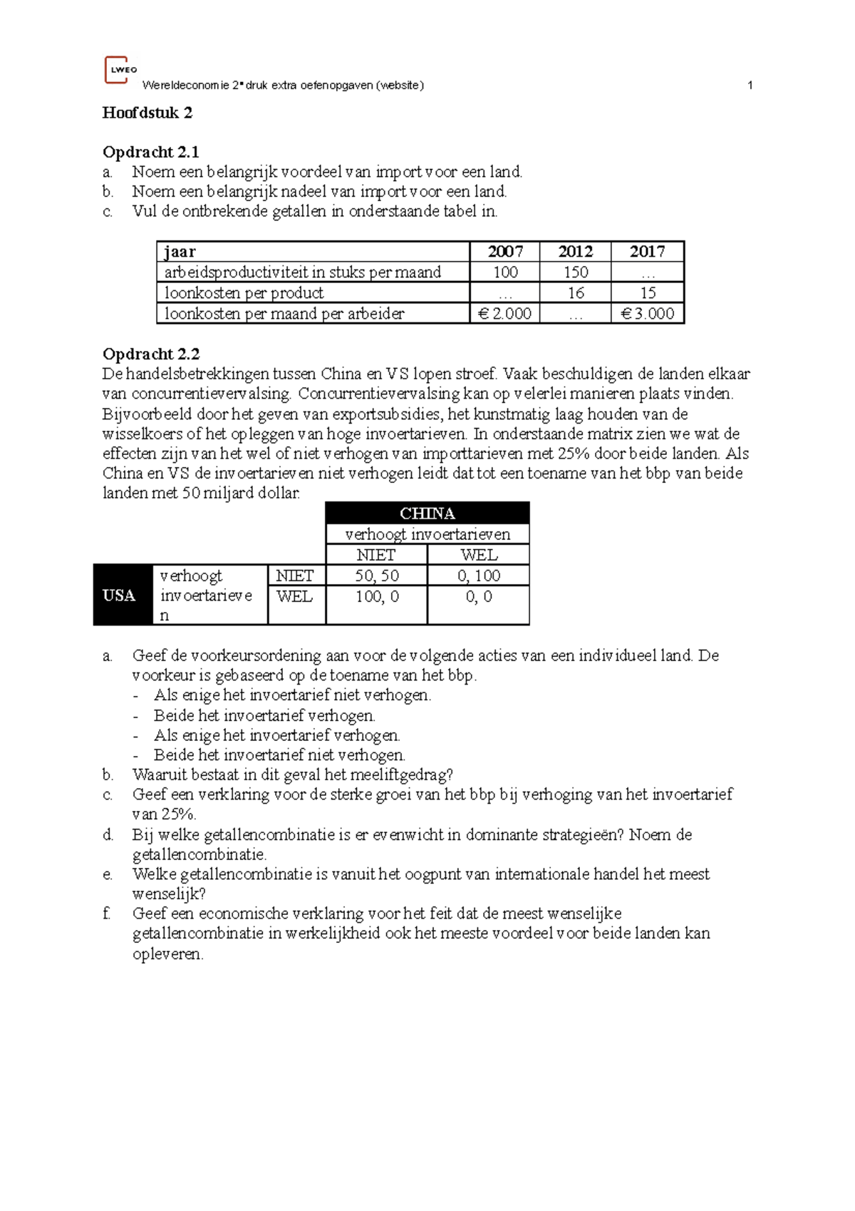 Wereldeconomie-h2-extra-oefenopgaven Over De Economise Situatie ...