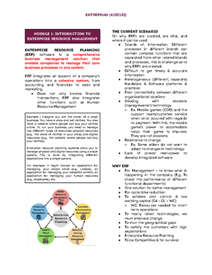 Notes - Introduction to ERP - INTRODUCTION TO ENTERPRISE RESOURCE ...