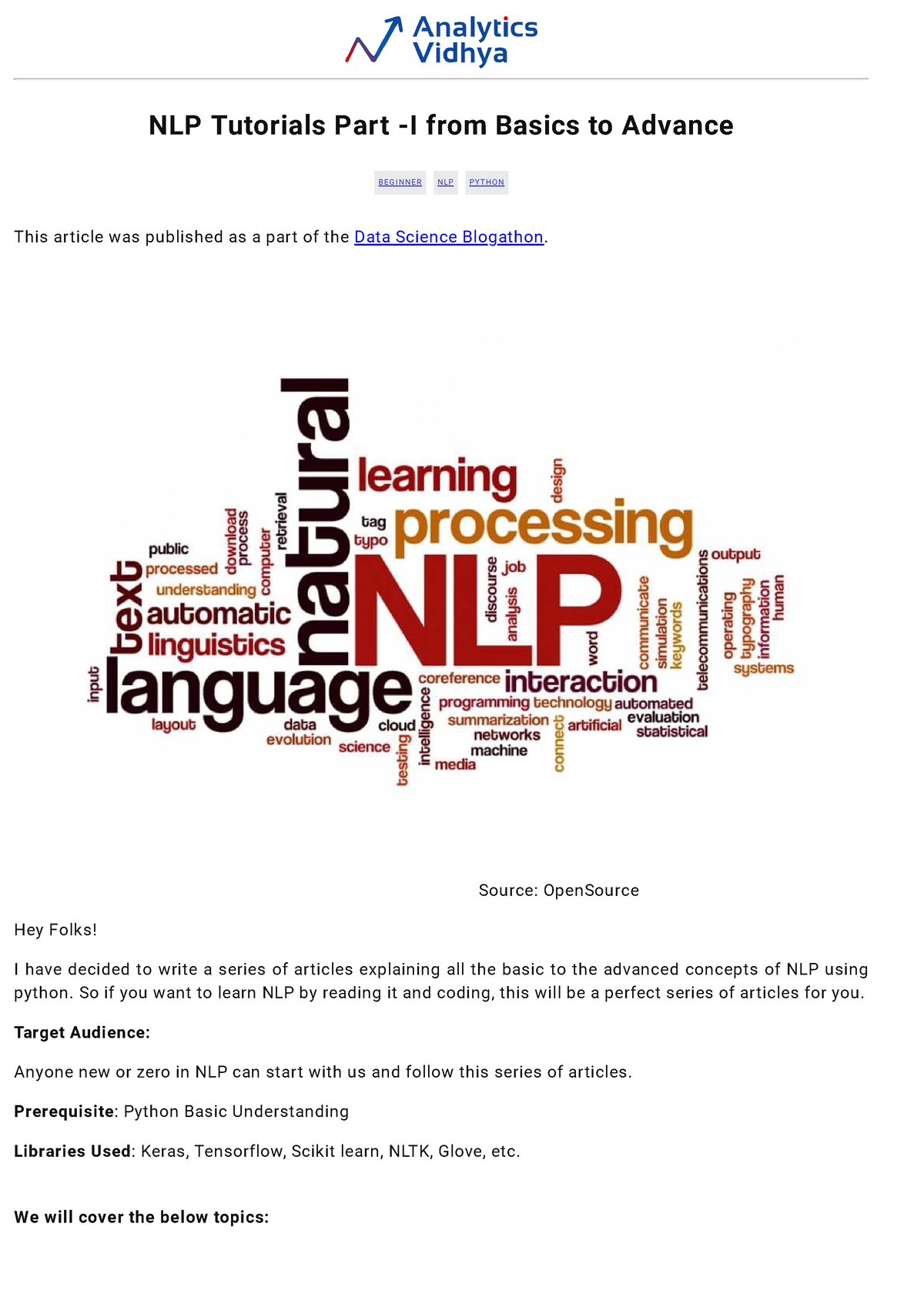 Nlp Tutorials Part I From Basics To Advance - NLP Tutorials Part -I ...