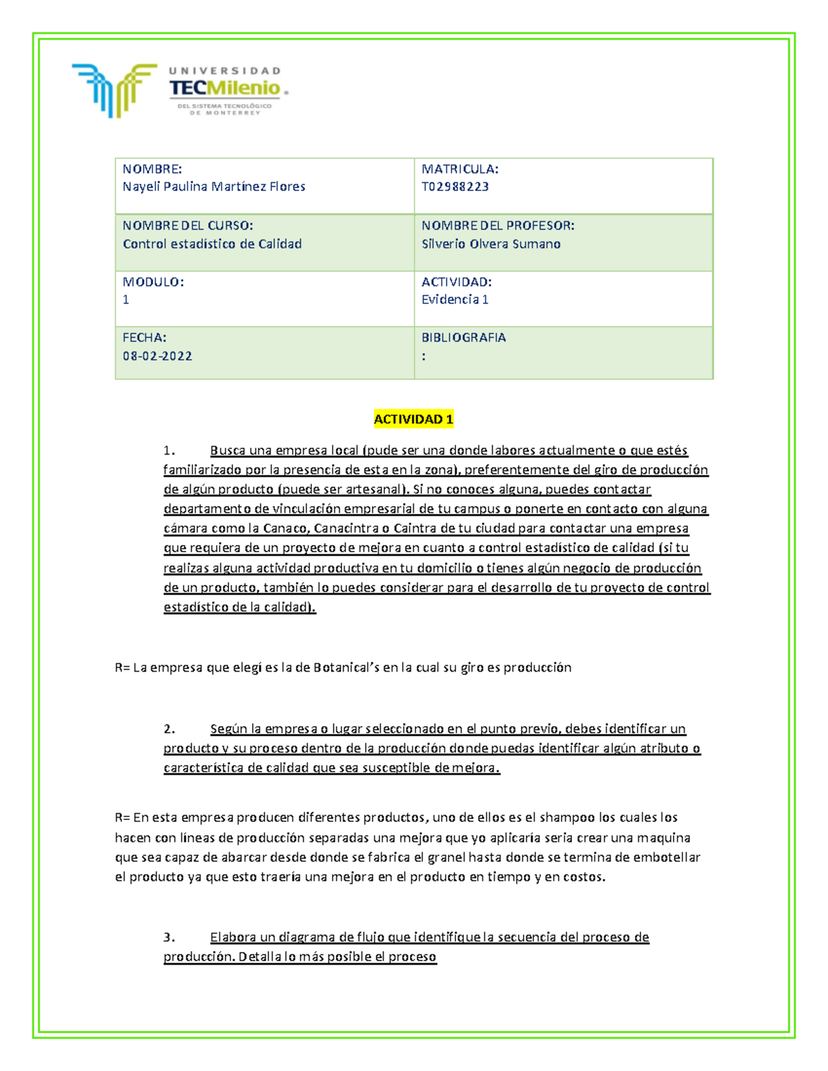 Evidencia 1 Control Estadistico DE Calidad Del - ACTIVIDAD 1 Busca Una ...