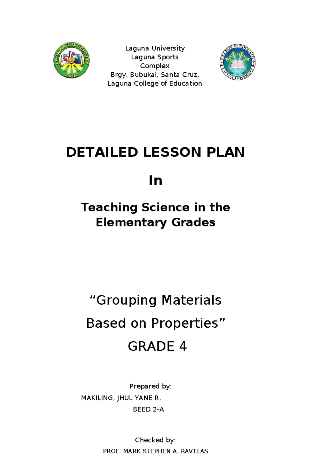 Lesson PLAN Science dayapera - Laguna University Laguna Sports Complex ...