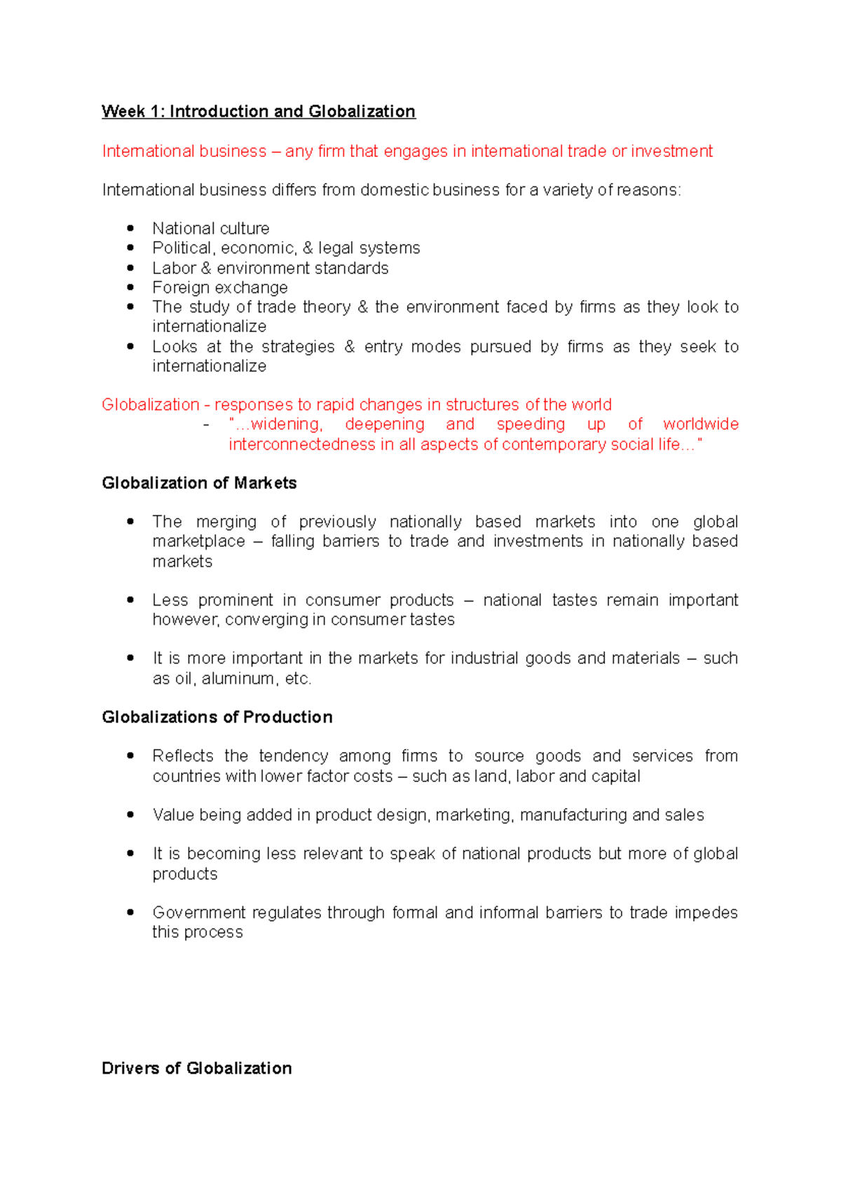 InternationalBusinessWeek1-4 - Week 1: Introduction and Globalization ...