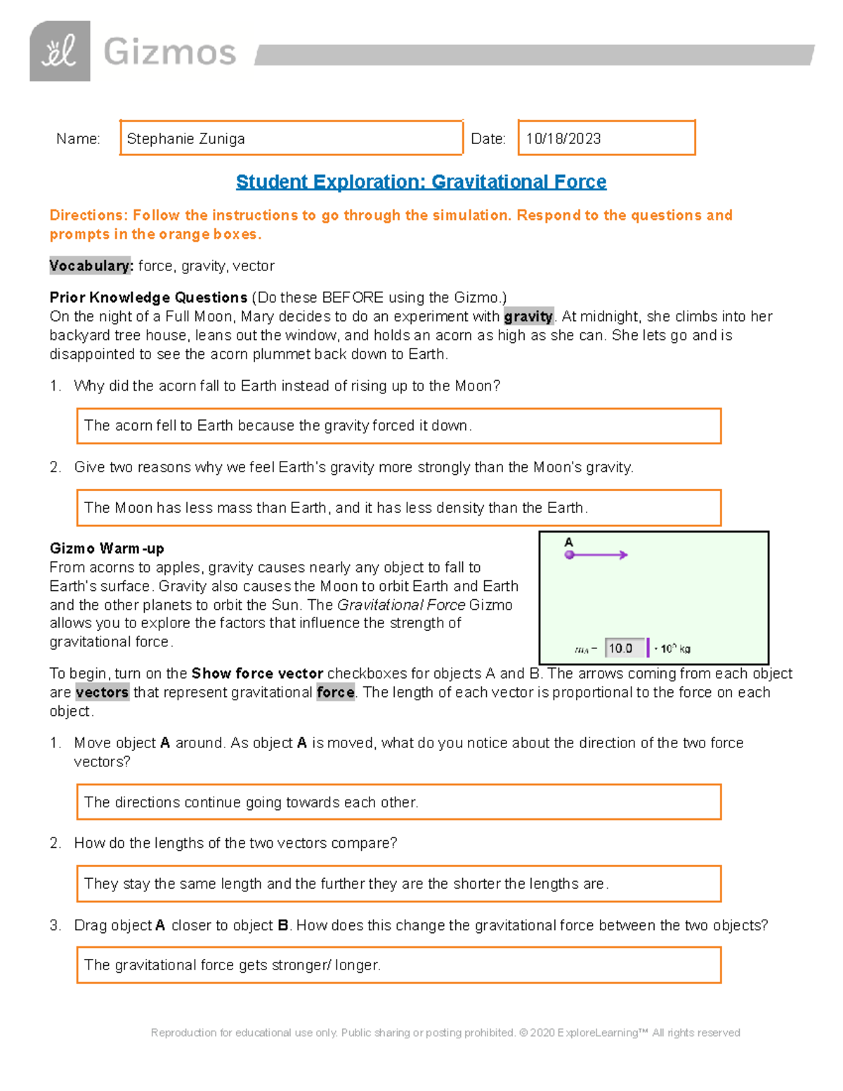 3A Gravitational Force SE - Name: Stephanie Zuniga Date: 10/18/ Student ...