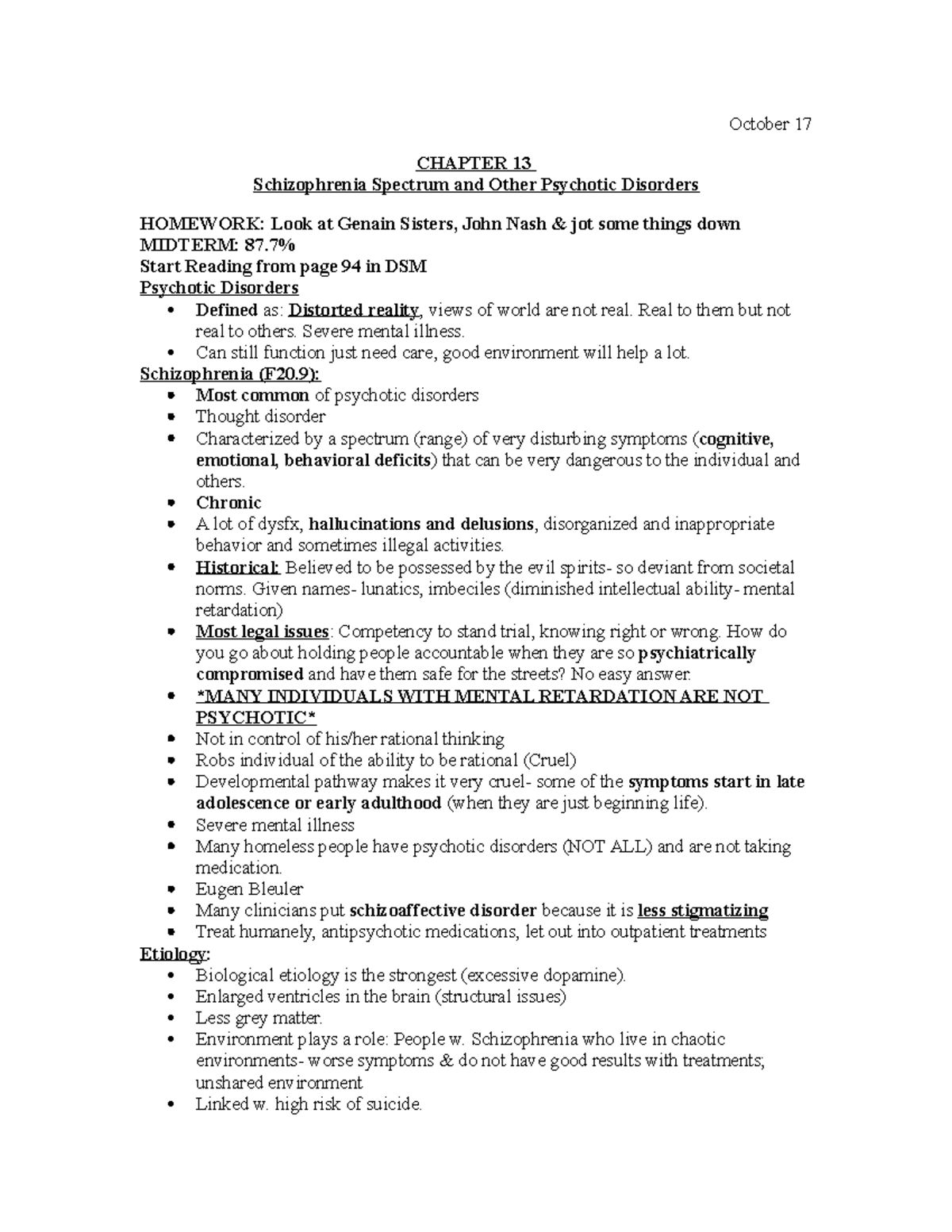Psychopathology notes after midterm - October 17 CHAPTER 13 ...
