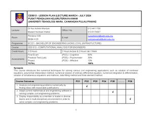 Lesson Plan CEW543 - CEW543-ENVIRONMENTAL INFRASTRUCTURE ENGINEERING ...