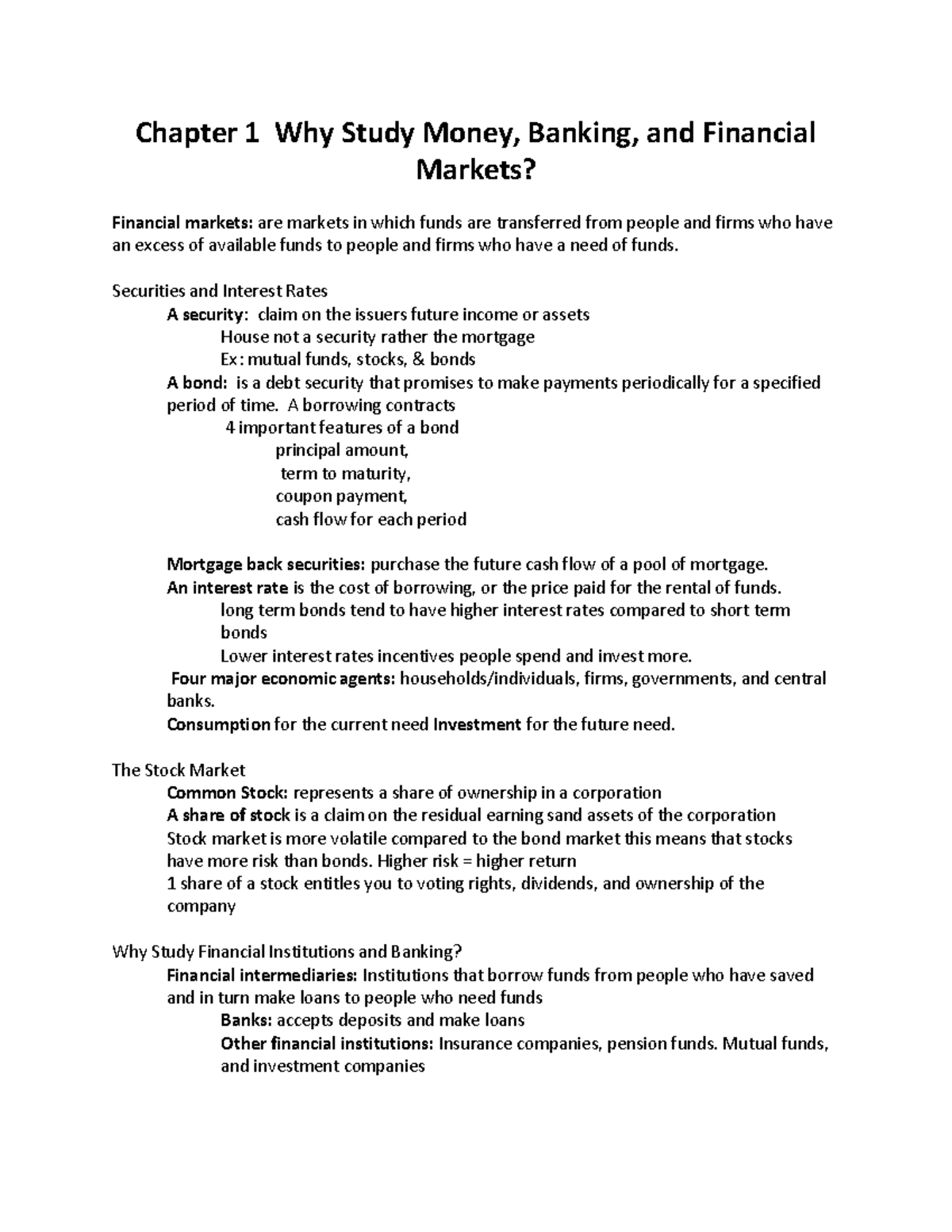 Chapter 1 Why Study Money, Banking, and Financial Markets Chapter 1