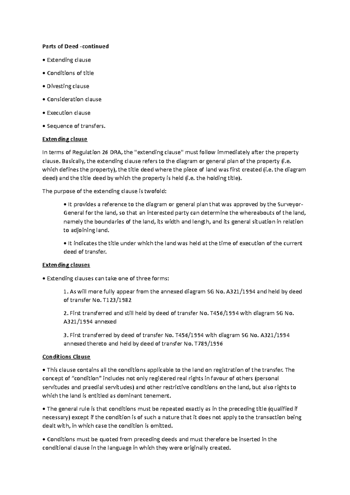 Lecture 7 - notes taken in class - Parts of Deed -continued Extending ...