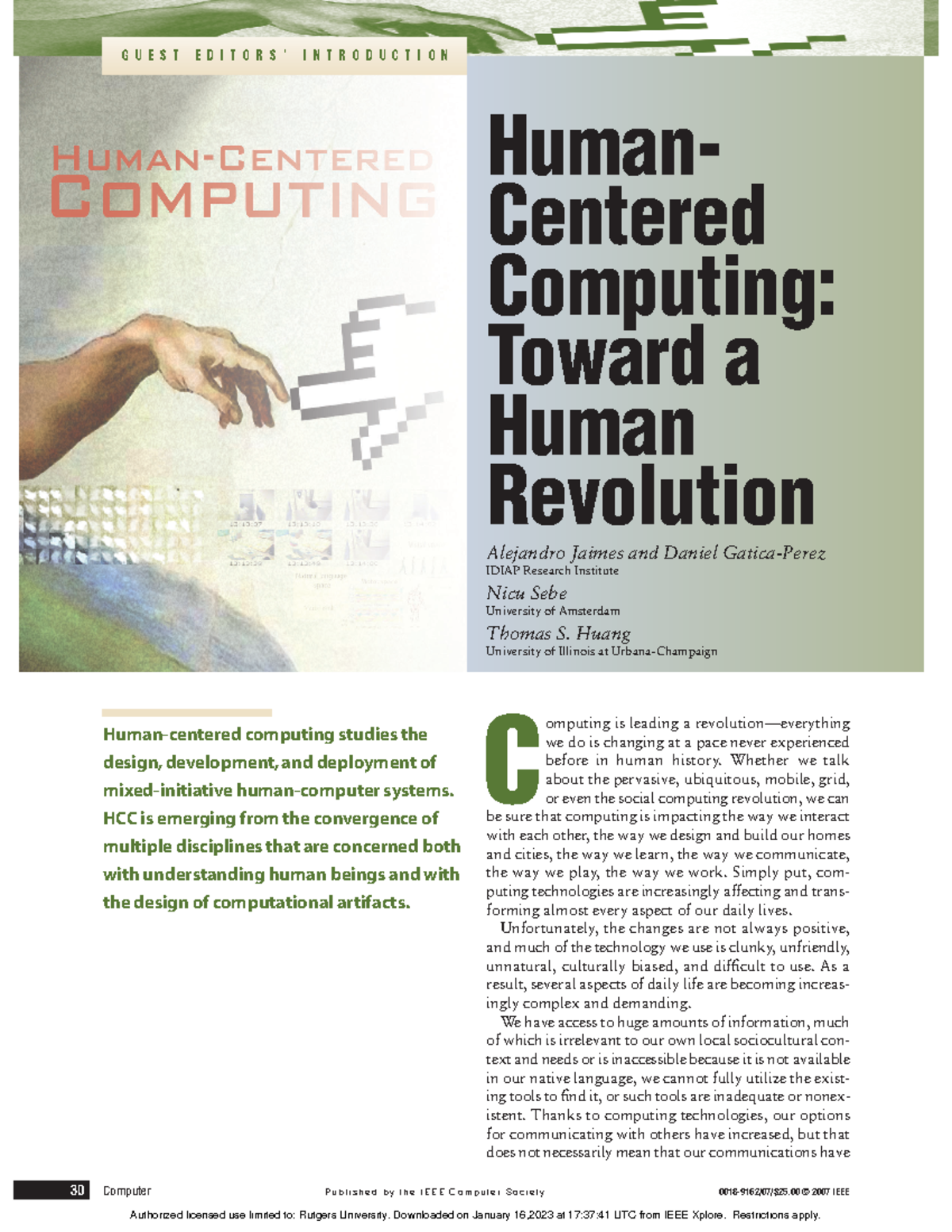 Human-Centered Computing–Toward A Human Revolution - 30 Computer P U B ...