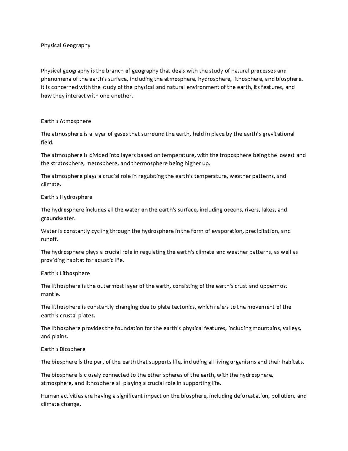 Phygeog Physical Geography Physical geography is the branch of geography that deals with the