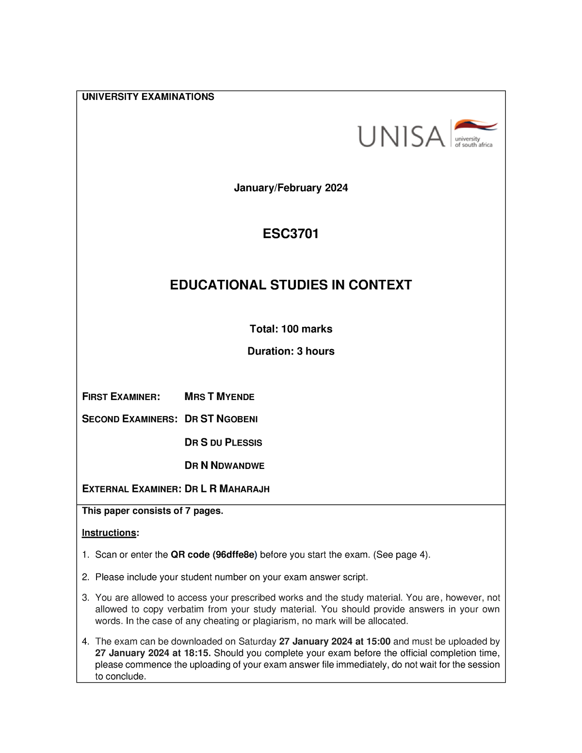 ESC3701 JAN FEB 2024 Study Pack UNIVERSITY EXAMINATIONS January   Thumb 1200 1553 