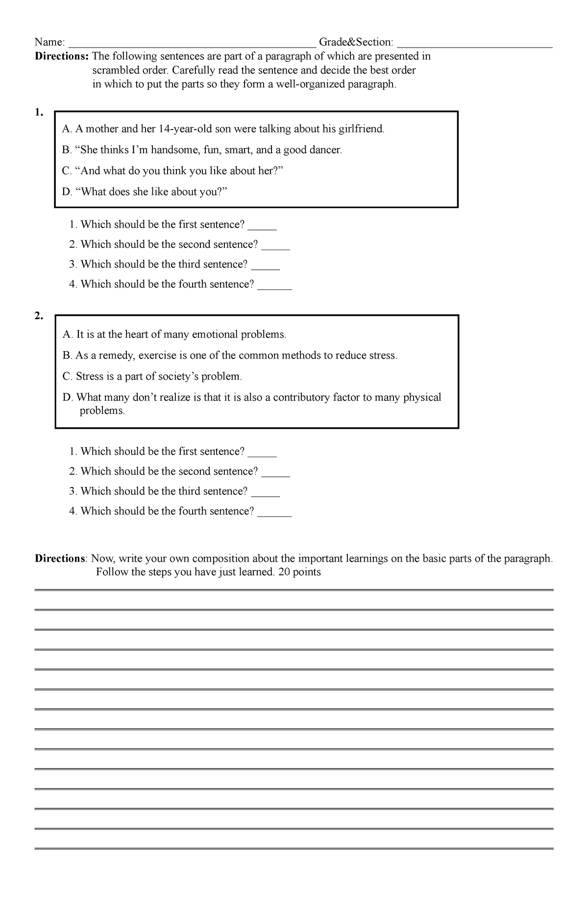 Quiz paragraphs - asda - Name ...