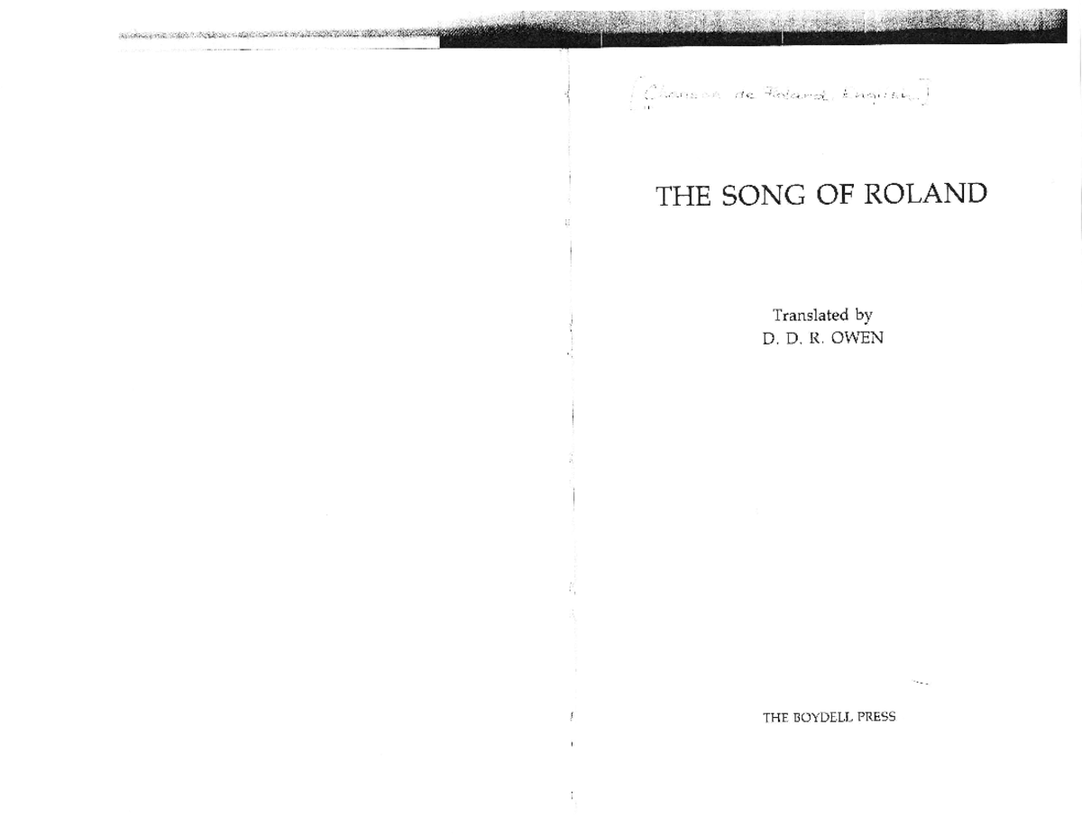 Owen1990 Version THE SONG OF Roland - THE SONG OF ROLAND Translatedby D ...