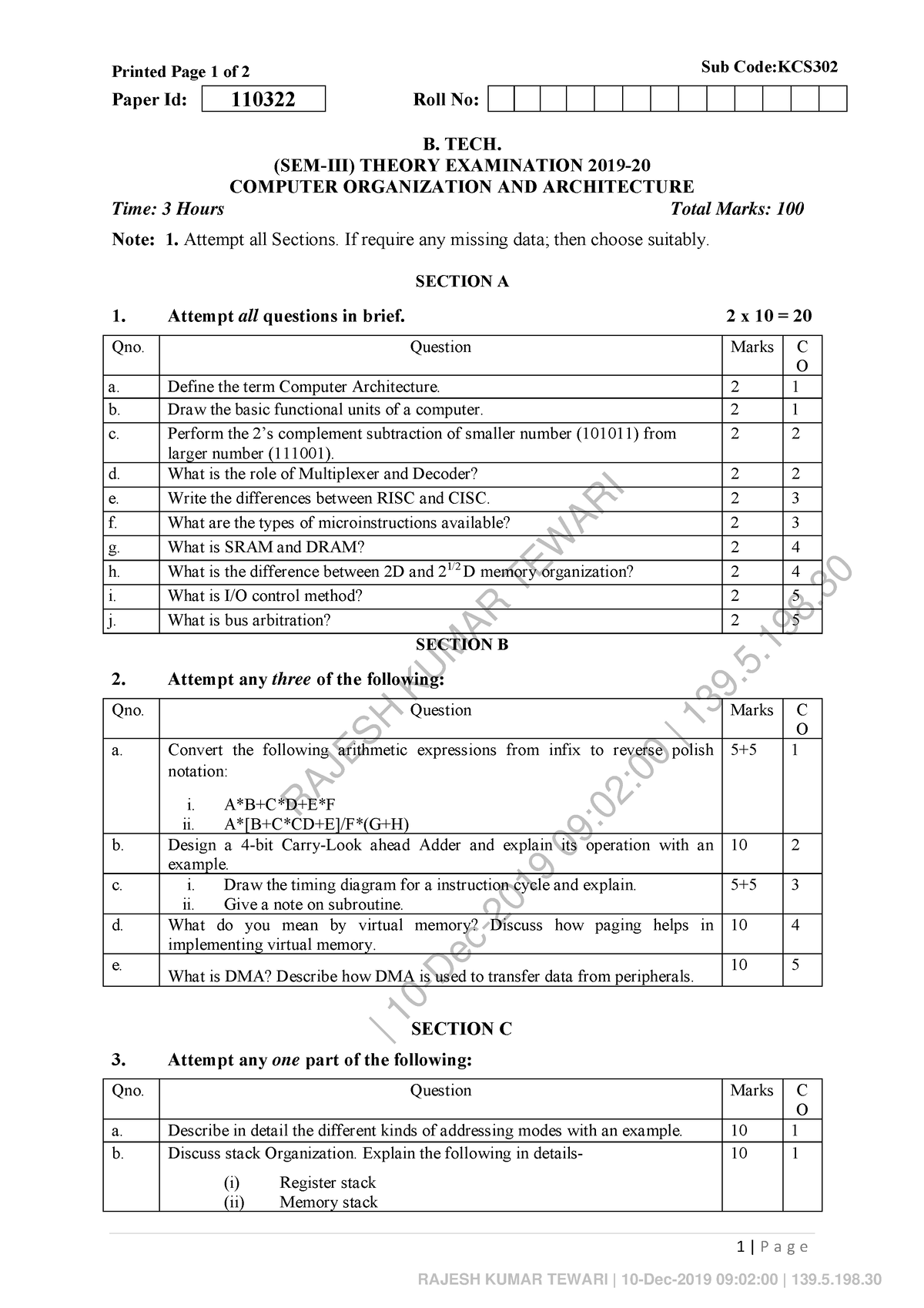 Computer Organization and Architecture - KCS302 - RAJESH KUMAR TEWARI ...