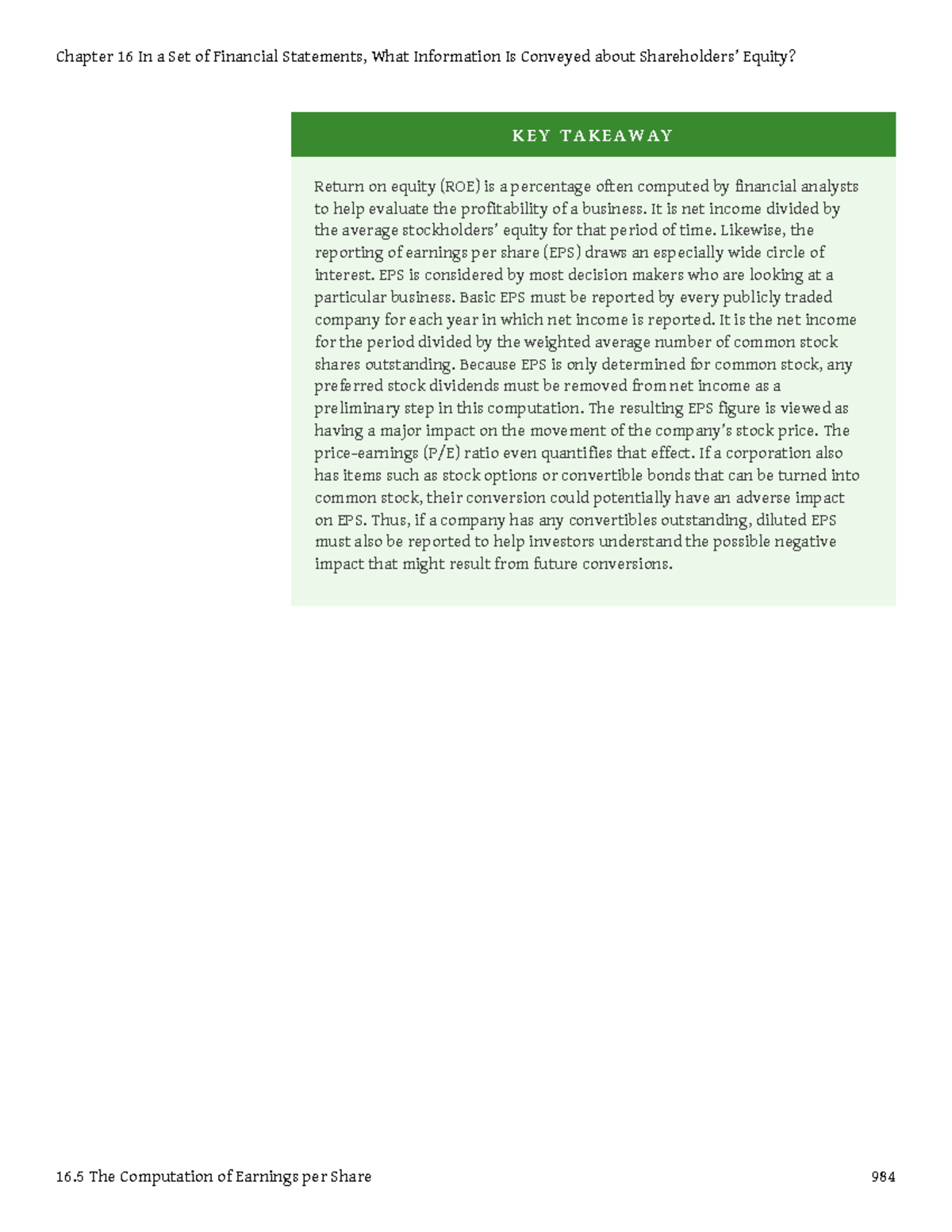 End of Chapter Exercises - K E Y T A K E A W A Y Return on equity (ROE ...