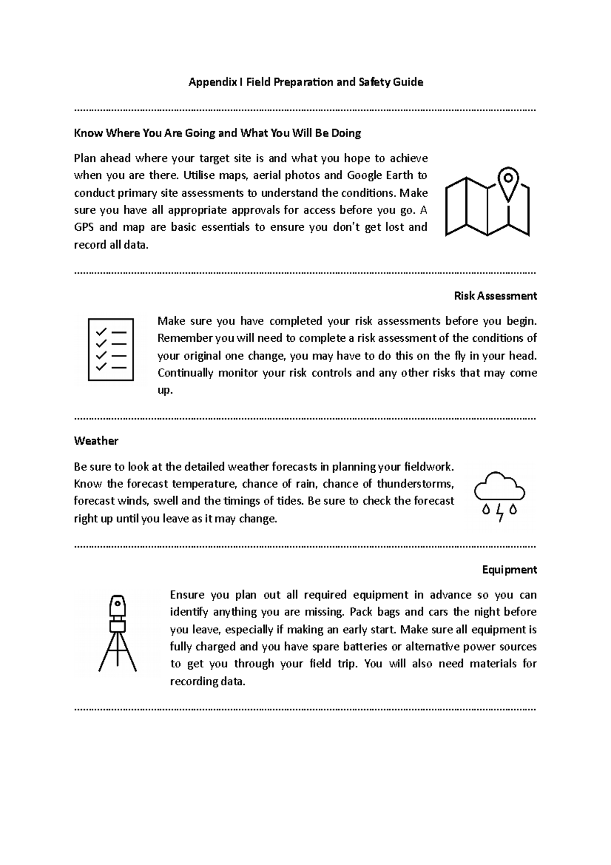 Appendix I Field Safety Guide Appendix I Field Preparation and Safety