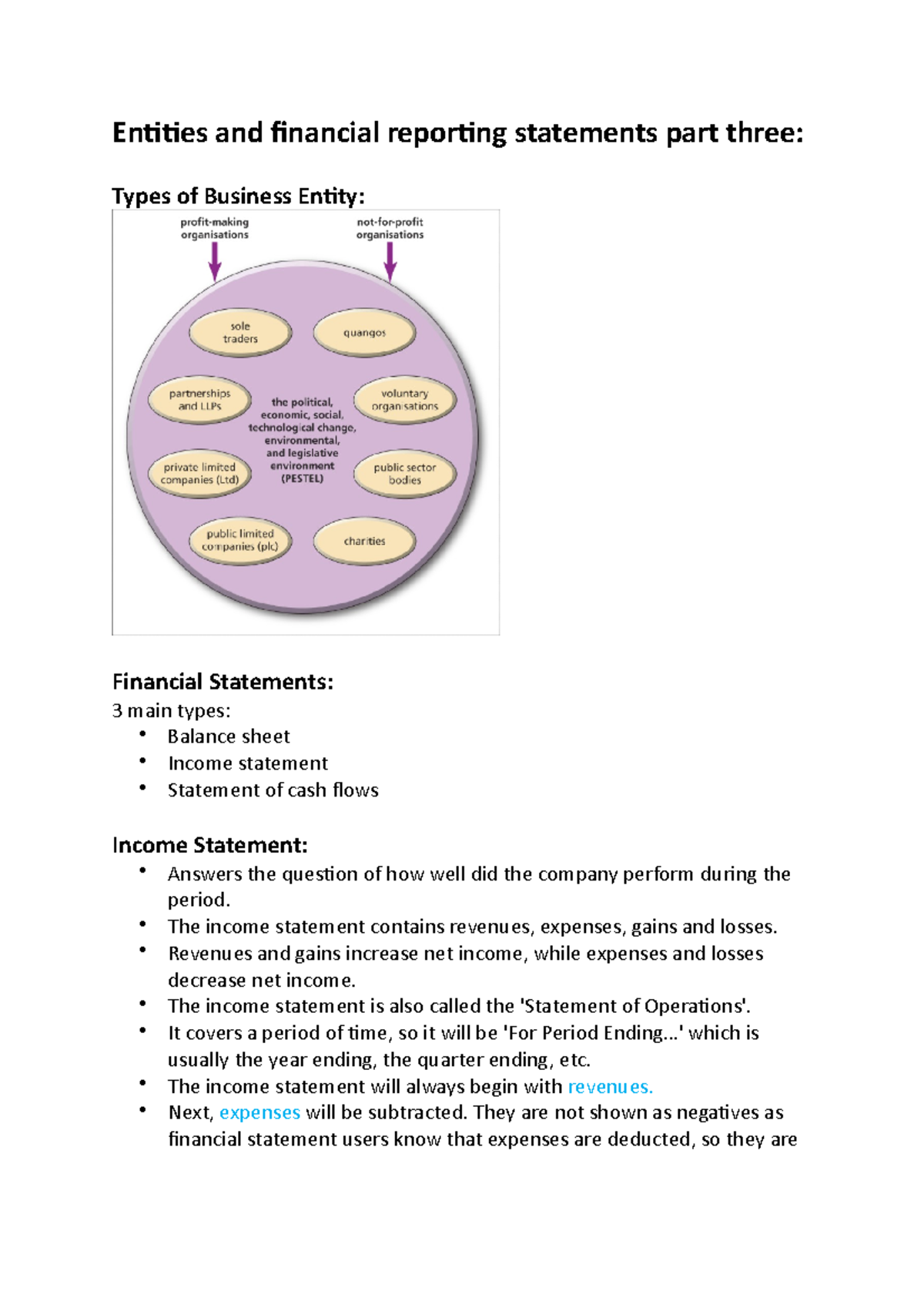 Entities and financial reporting statements part three - The income ...