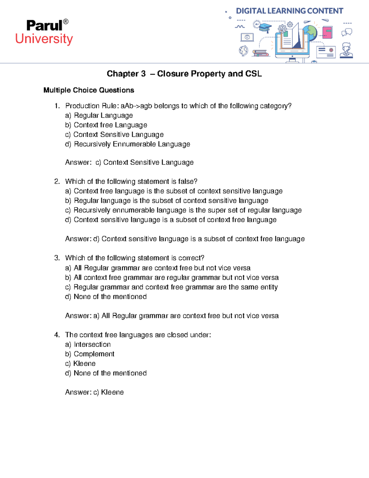 Assessment 20310530533 Chapter 3 Closure Property and CSL