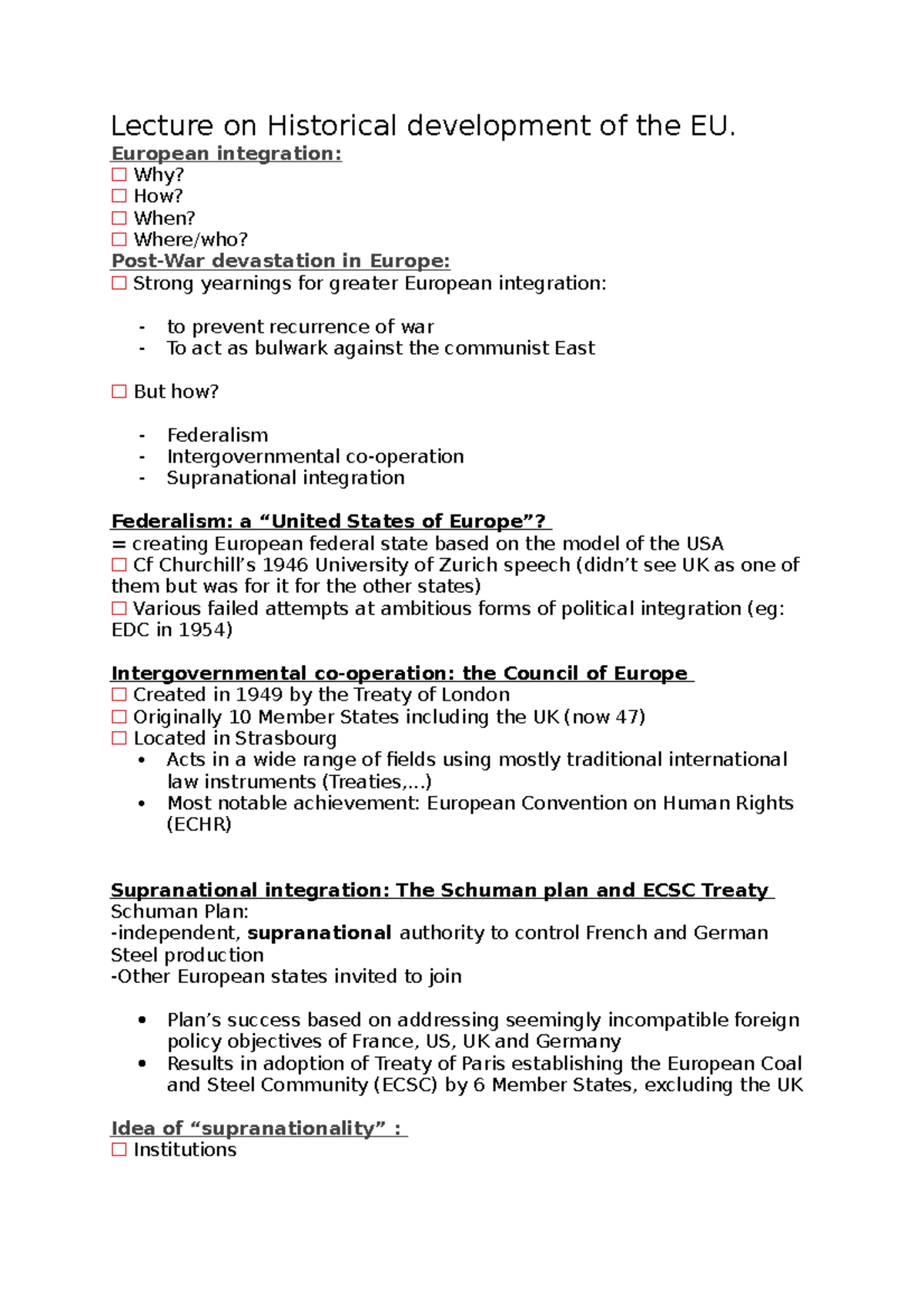 Lecture on Historical development of the EU - European integration: Why ...