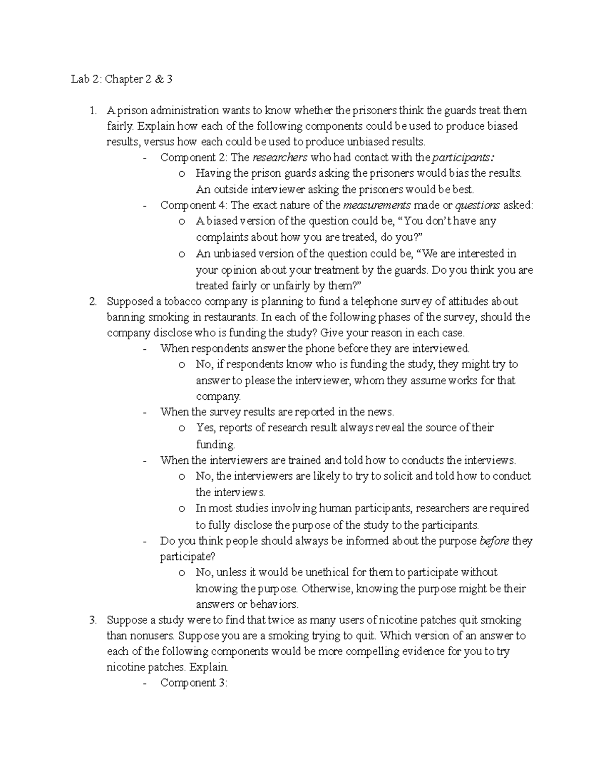 Lab 2 Notes - Lab Question - Professor Bond - Lab 2: Chapter 2 & 3 A ...