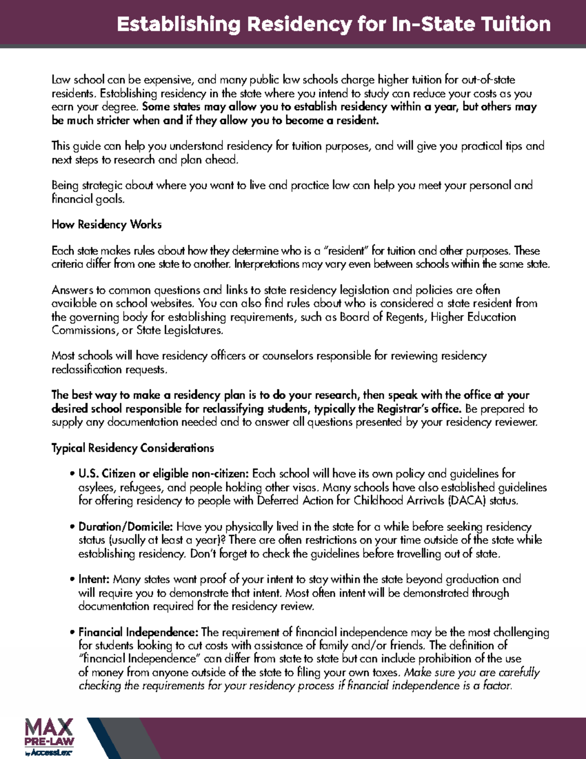 Establishing Residency for InState Tuition Establishing Residency