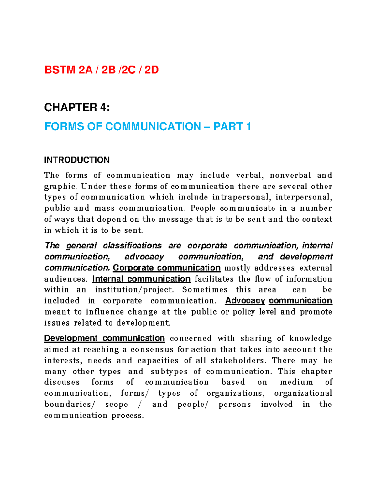 Chapter 4 Forms OF Communication PART 1 - BSTM 2A / 2B /2C / 2D CHAPTER ...