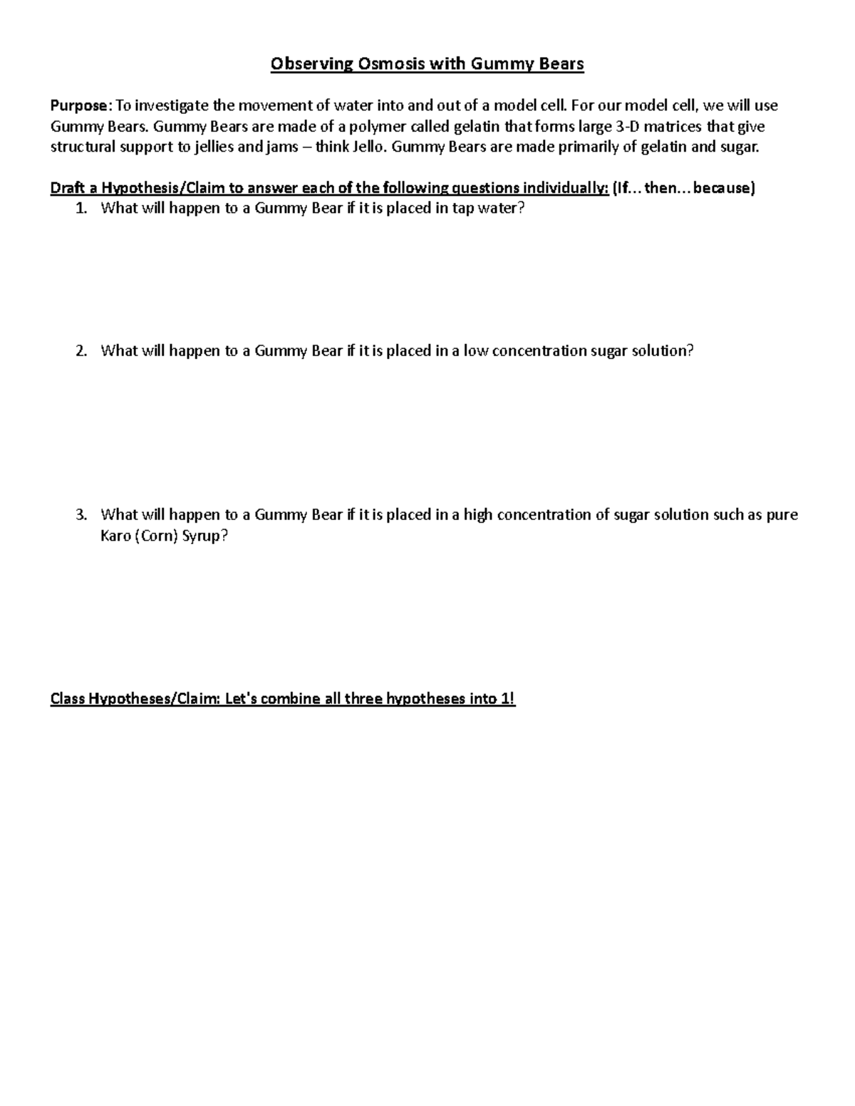 [Template] Osmosis Lab Gummy Bears Observing Osmosis with Gummy