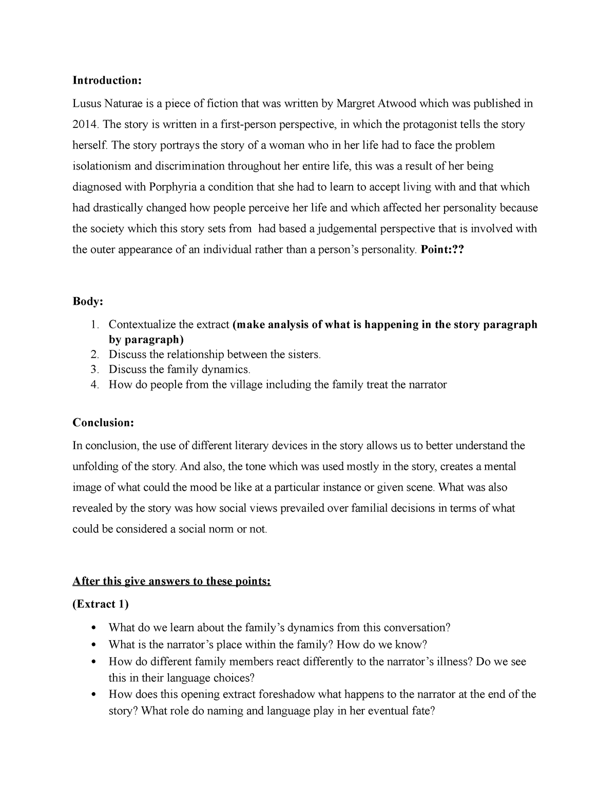 Lusus Naturae term test preperation - Introduction: Lusus Naturae is a ...