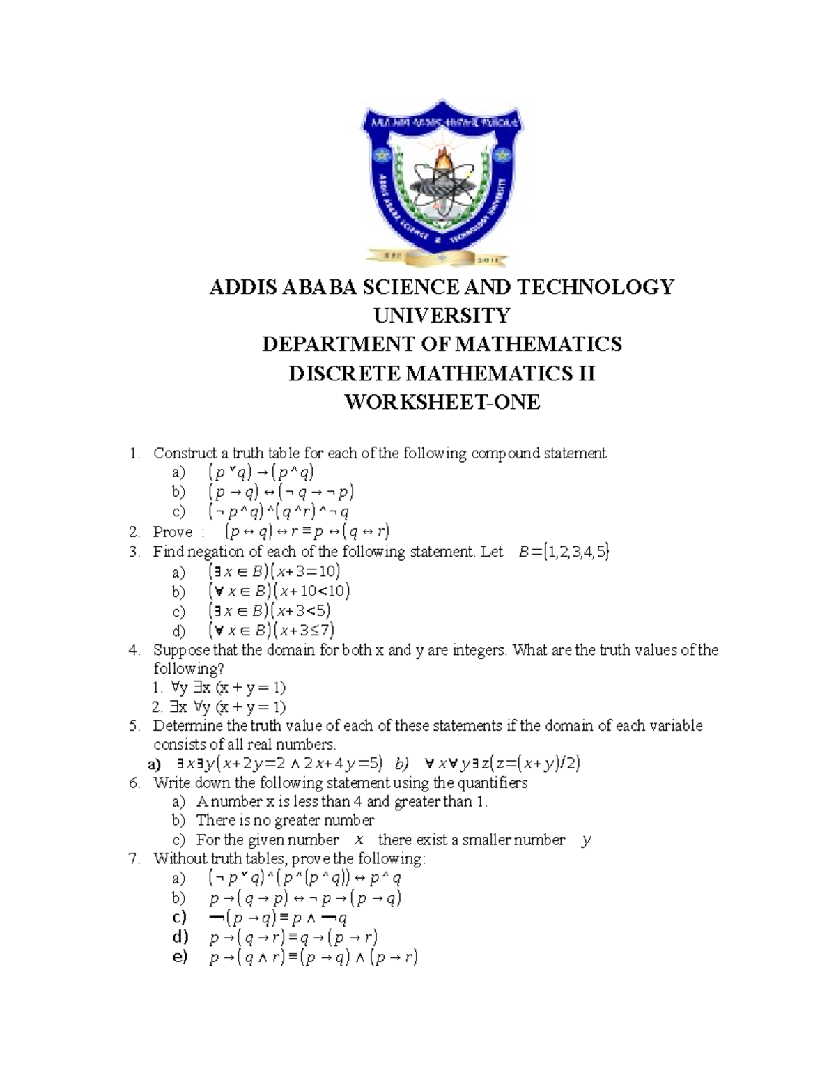 Discrete maths II - ADDIS ABABA SCIENCE AND TECHNOLOGY UNIVERSITY ...