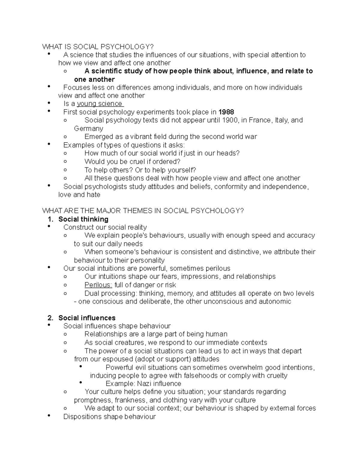 Chapter 1 Textbook Notes - WHAT IS SOCIAL PSYCHOLOGY? A science that ...