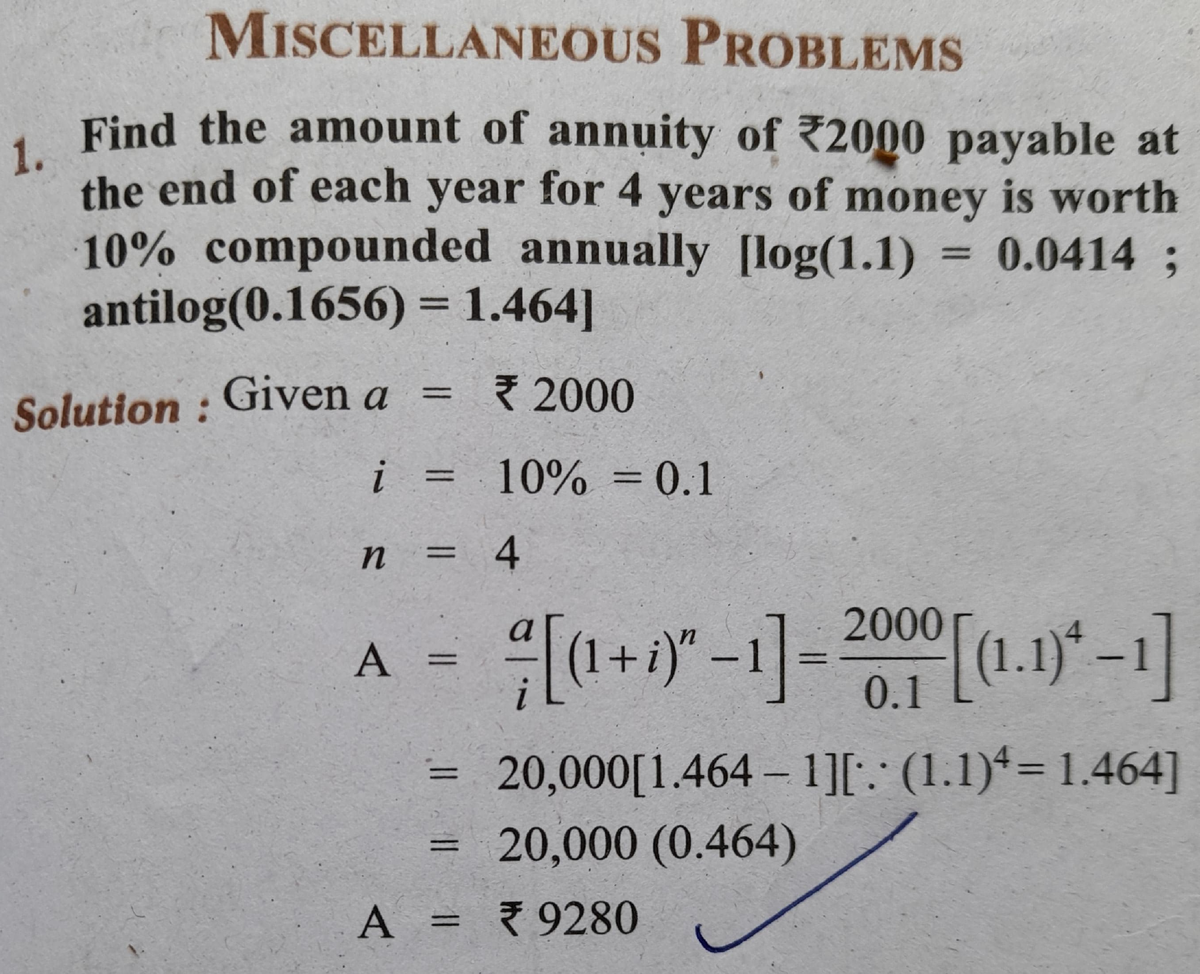 11th B.M Ex-7 - MISCELLANEOUS PROBLEMS 1. Find The Amount Of Annuity Of ...