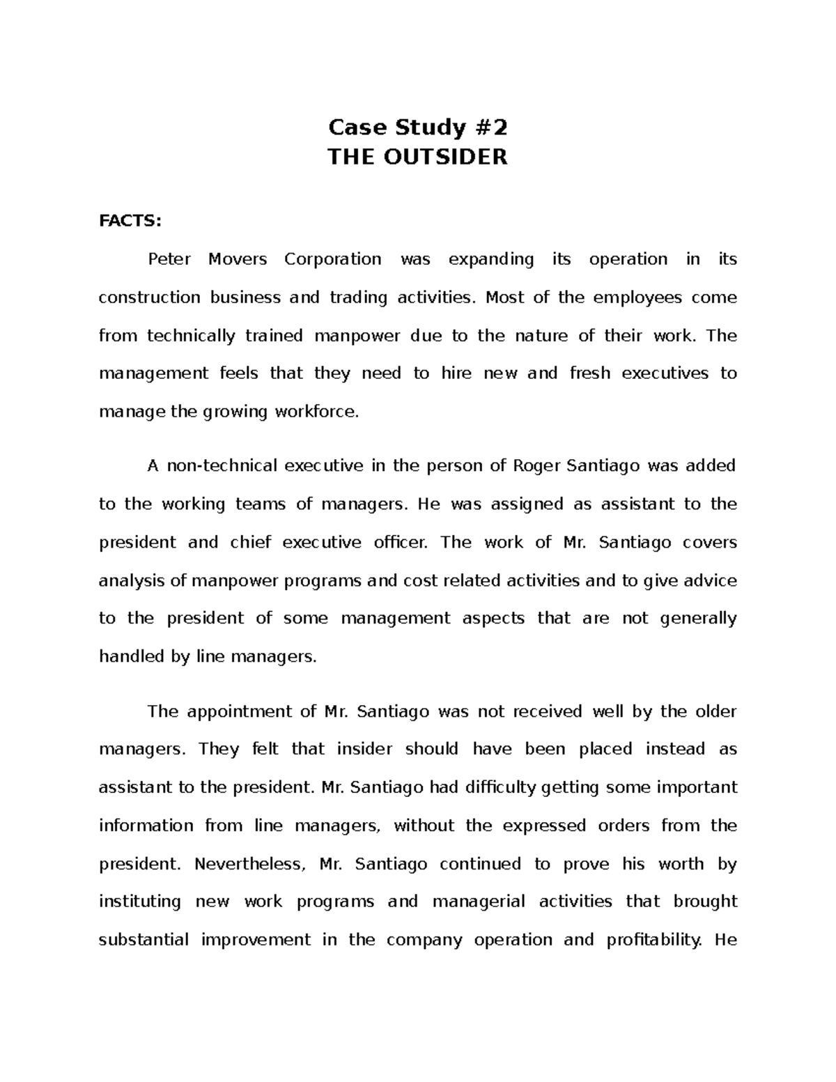 case study 2 the outsider answers