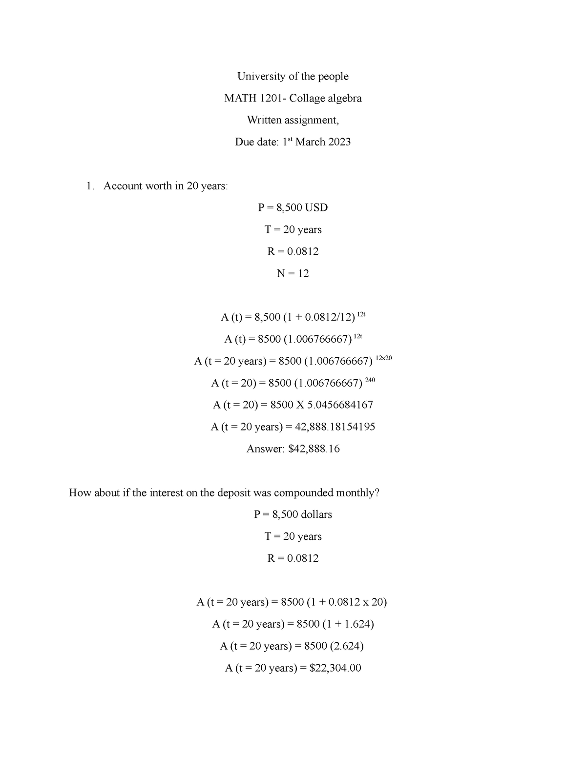 math 1201 written assignment unit 5