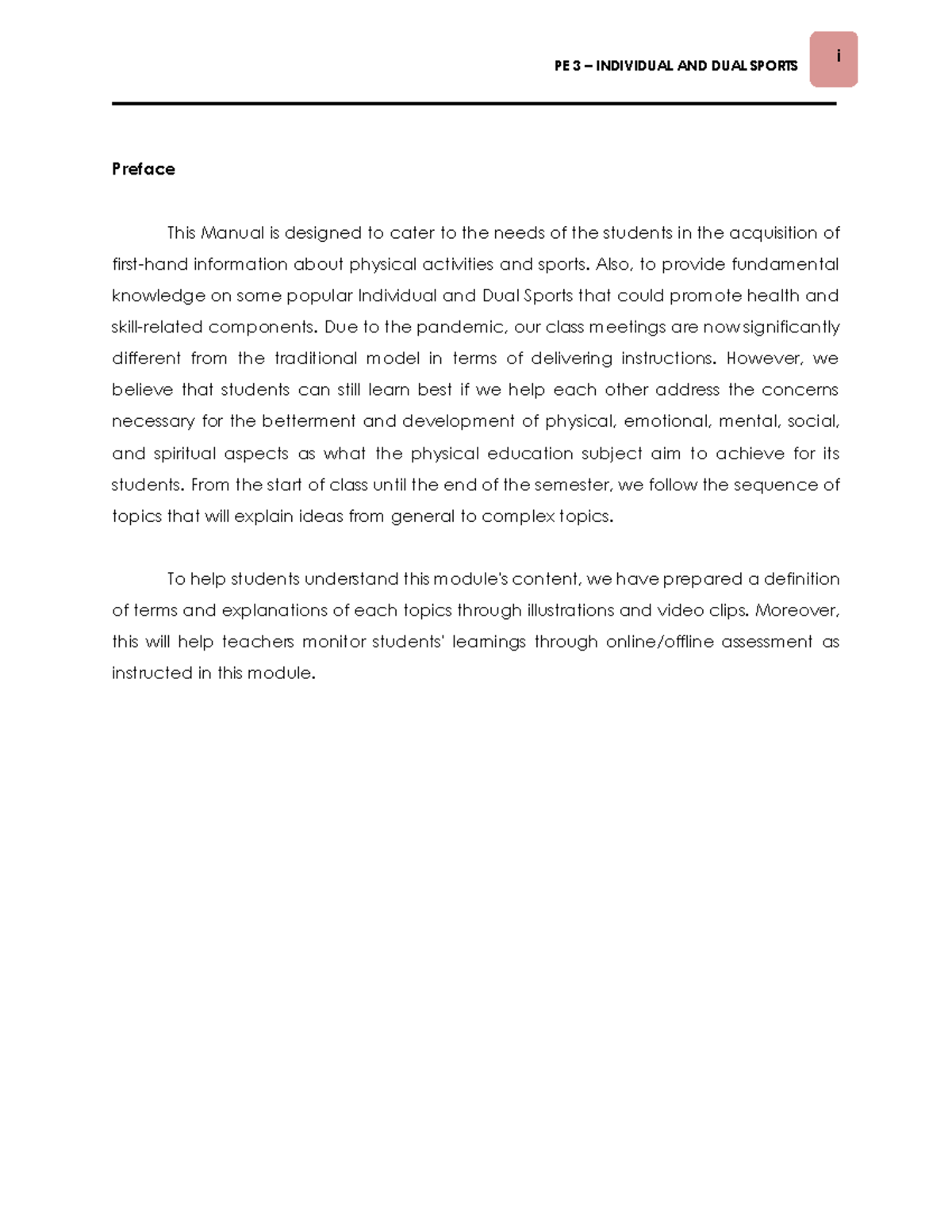 First-part-1 - 1212112121212 - PE 3 – INDIVIDUAL AND DUAL SPORTS i ...