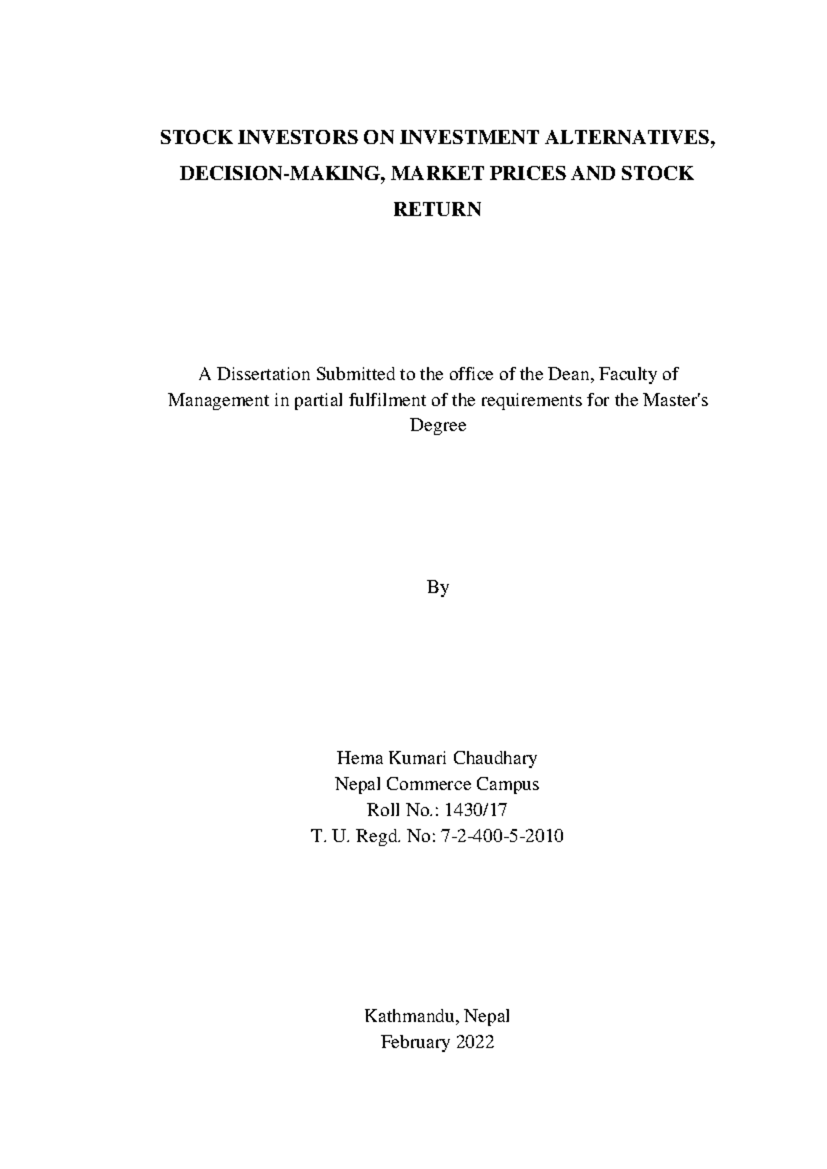 All Hema Final full dissertation - STOCK INVESTORS ON INVESTMENT ...