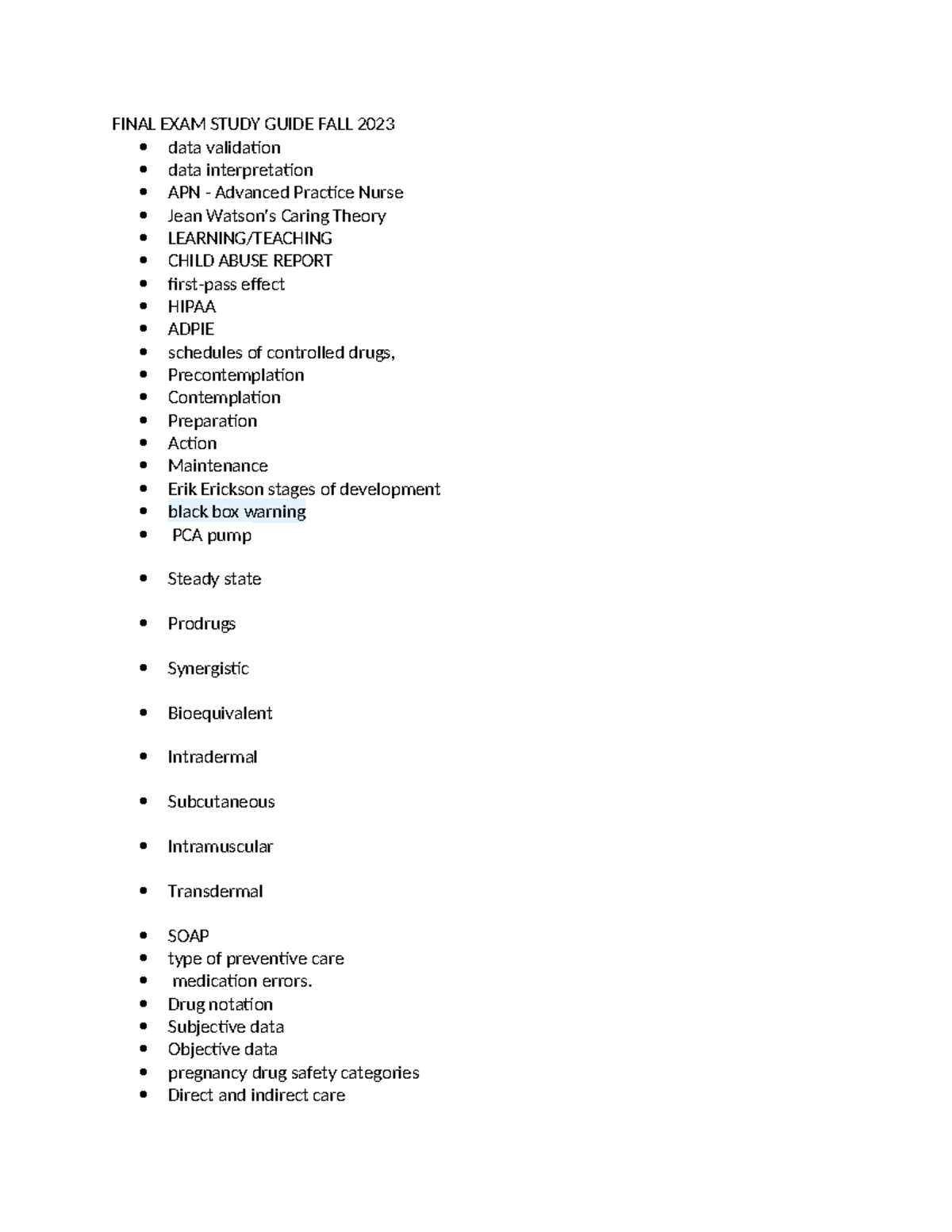 Final EXAM Study Guide FALL 2023 - FINAL EXAM STUDY GUIDE FALL 2023 ...