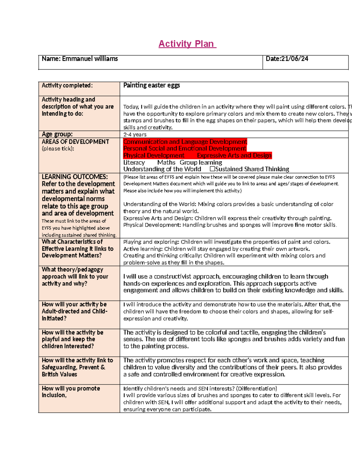 New Activity plan - dadadad - Activity Plan Name: Emmanuel williams ...